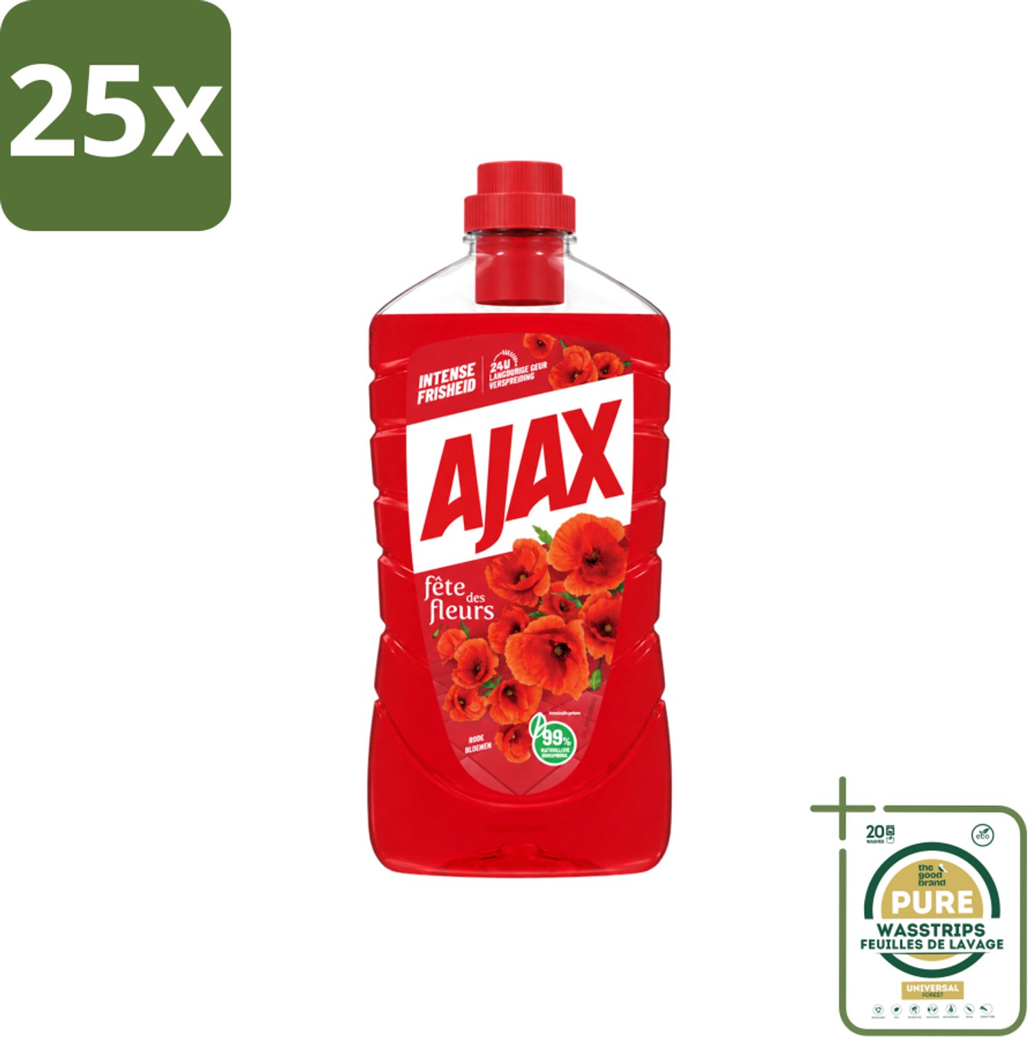 25 x Ajax - Allesreiniger - Fête des Fleurs - Intense Frisheid - Langdurige Geurverspreiding - 1 L - Wasstrips - Allesreiniger - Reinigingsmiddel - Frisheid - Geur - Natuurlijke Reiniging