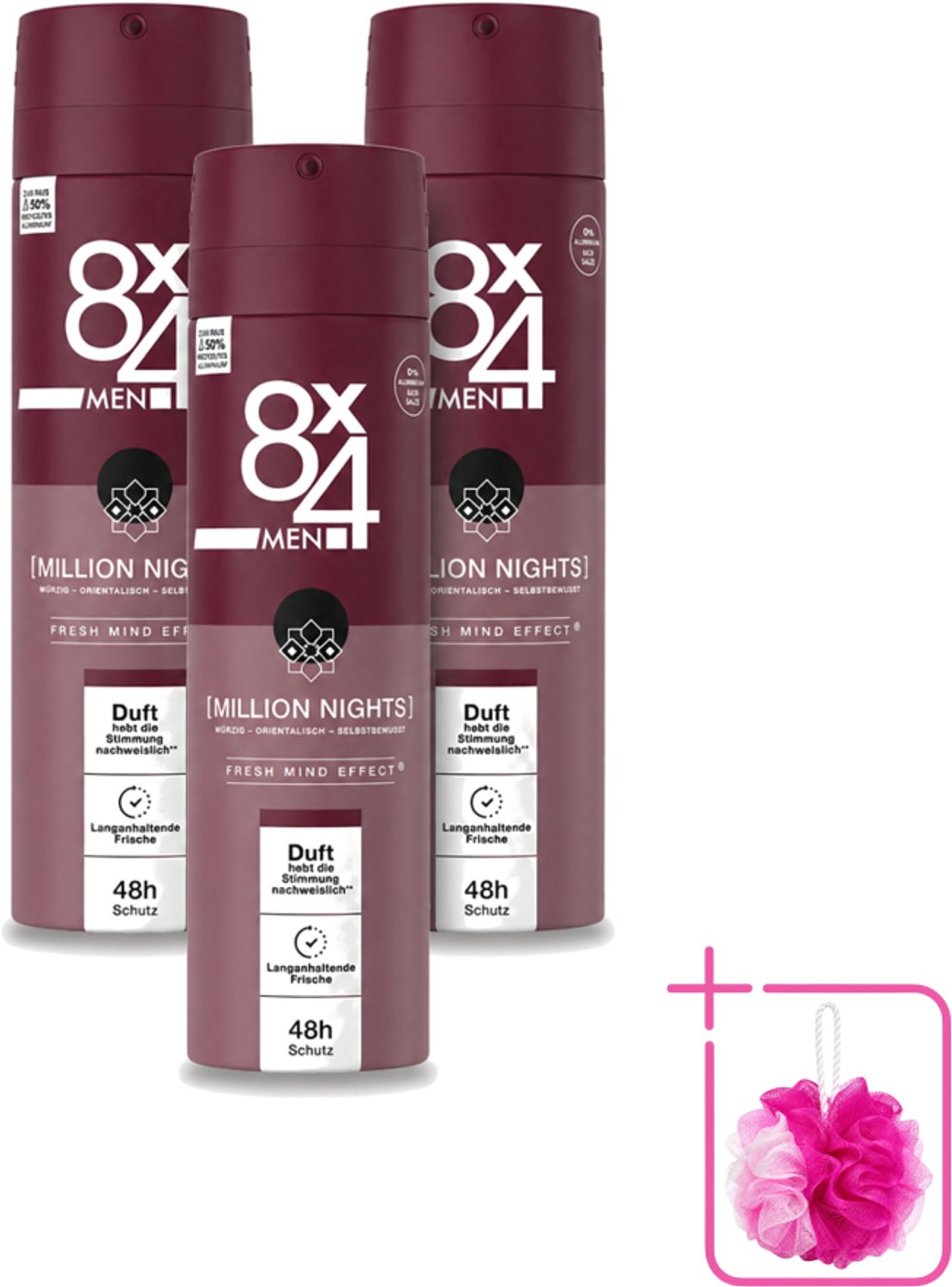 3 x 8 x 4 Deospray Men - No.18 Millions Nights - Deodorant - Voor Heren - 150 ml - Bulkverpakking - Deodorant voor heren - Douchemop - Avondgeur