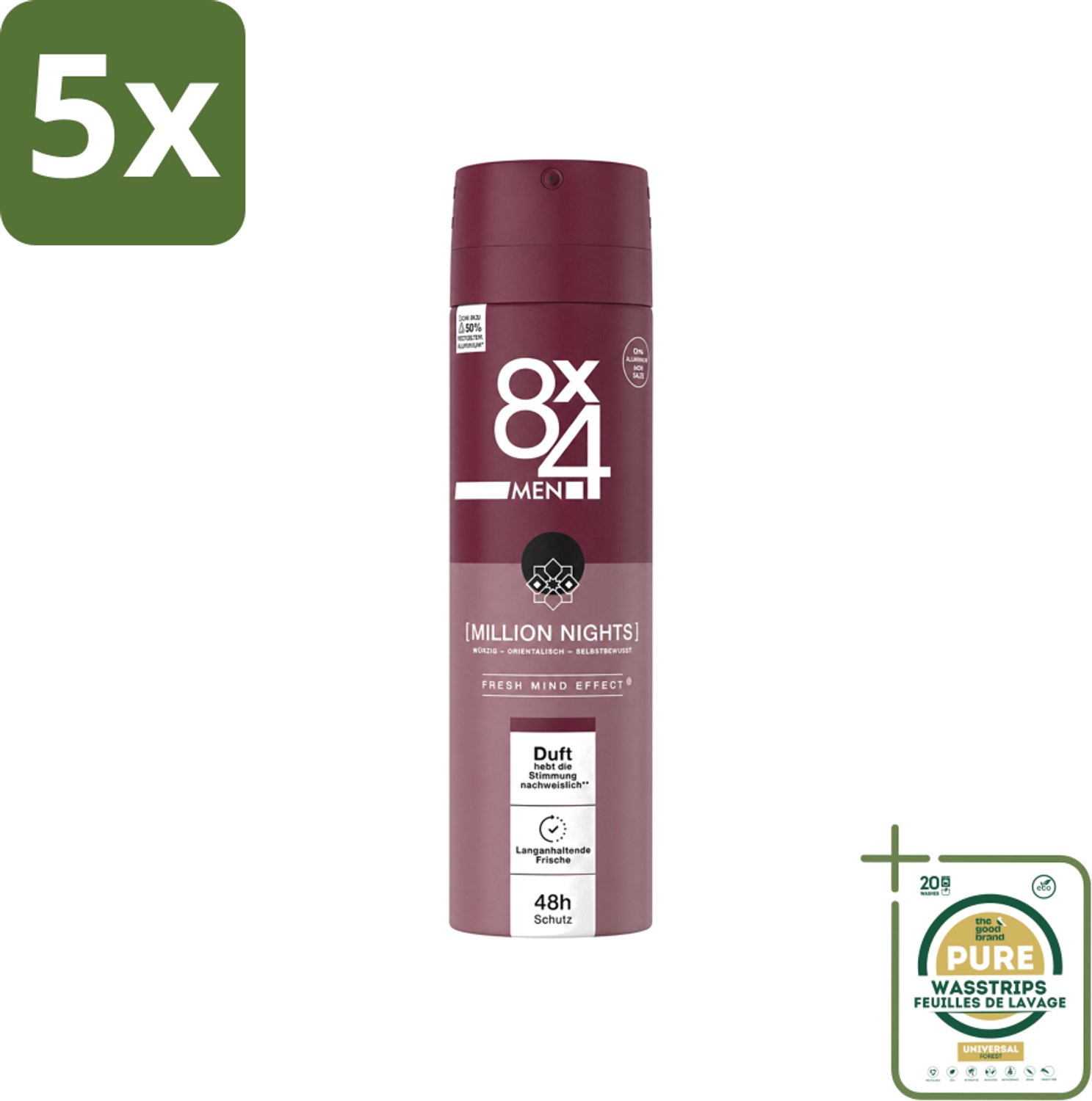 5 x 8 x 4 Deospray Men - No.18 Millions Nights - Deodorant - Voor Heren - 150 ml - Wasstrips - Deodorant Voor Heren - Avondgeur - Langdurige Bescherming - Zweetbestendig - Verleidelijke Geur
