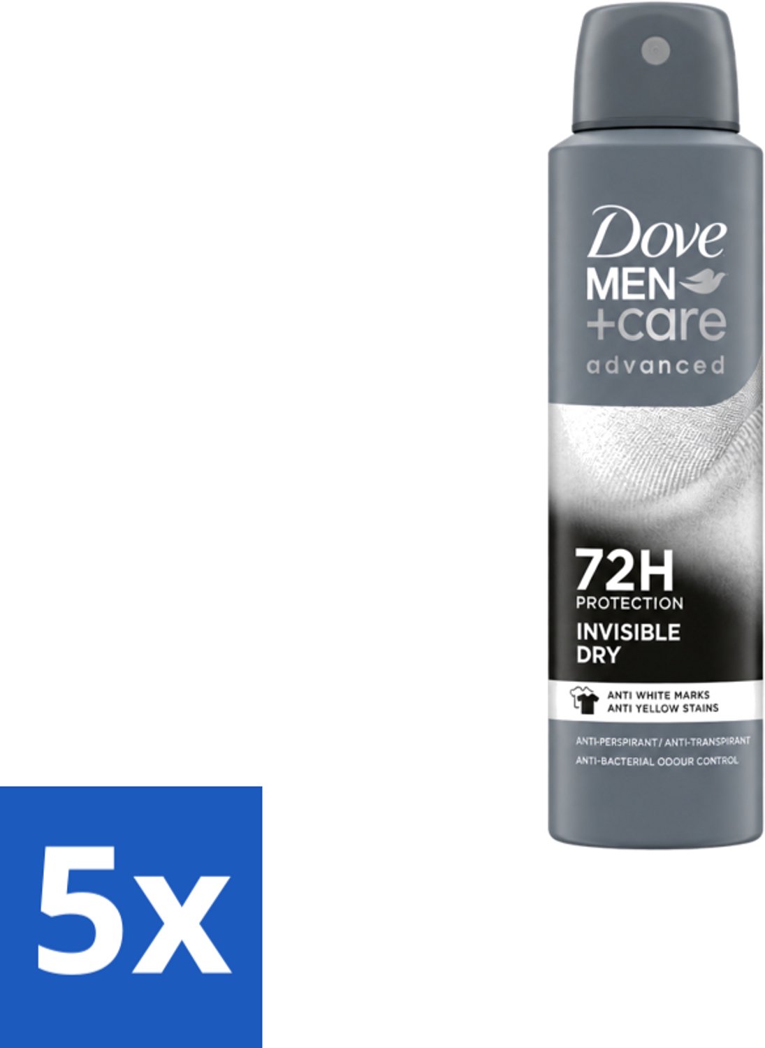 5 x Dove Men+Care – Deodorant Spray – Invisible Dry – 150 ml - Voordeelverpakking - 5 stuks