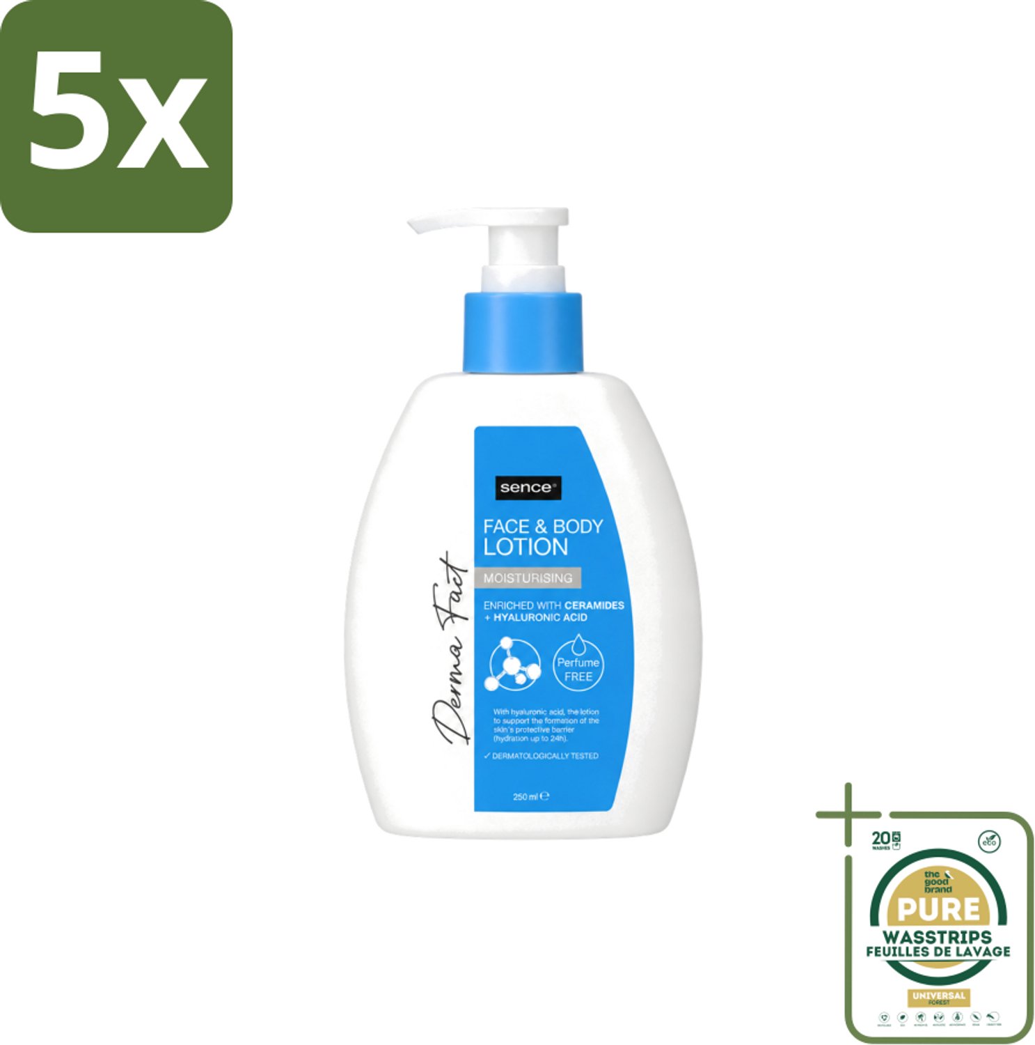 5 x Sence – Lotion – Face & Body – 250 ml - Wasstrips - Huidverzorging - Huidbarrière - Ceramiden - Hyaluronzuur - Hydratatie