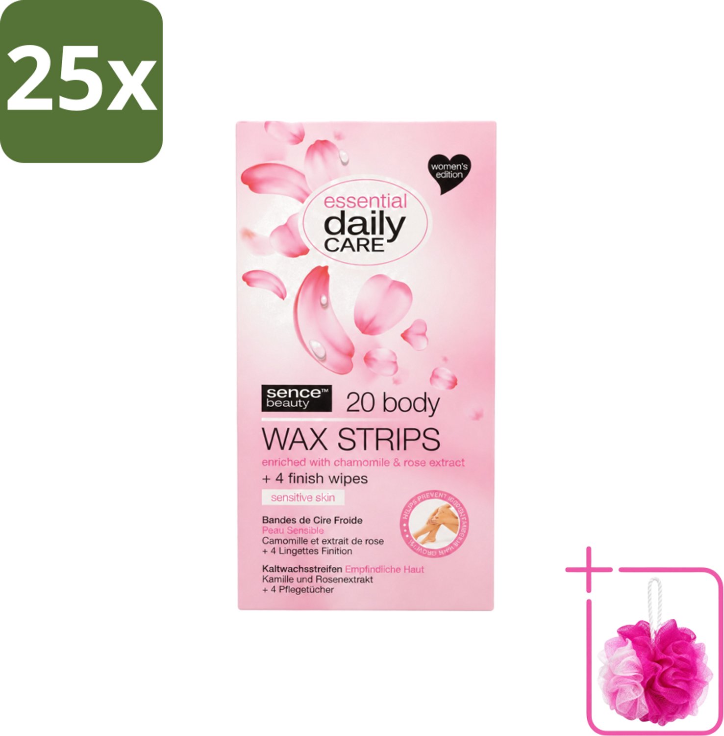 25 x Sence – Wax Strips – Lichaam – Ontharing – 20 Strips - Bulkverpakking - Waxstrips voor het lichaam - Douchemop - Ontharen zonder scheren