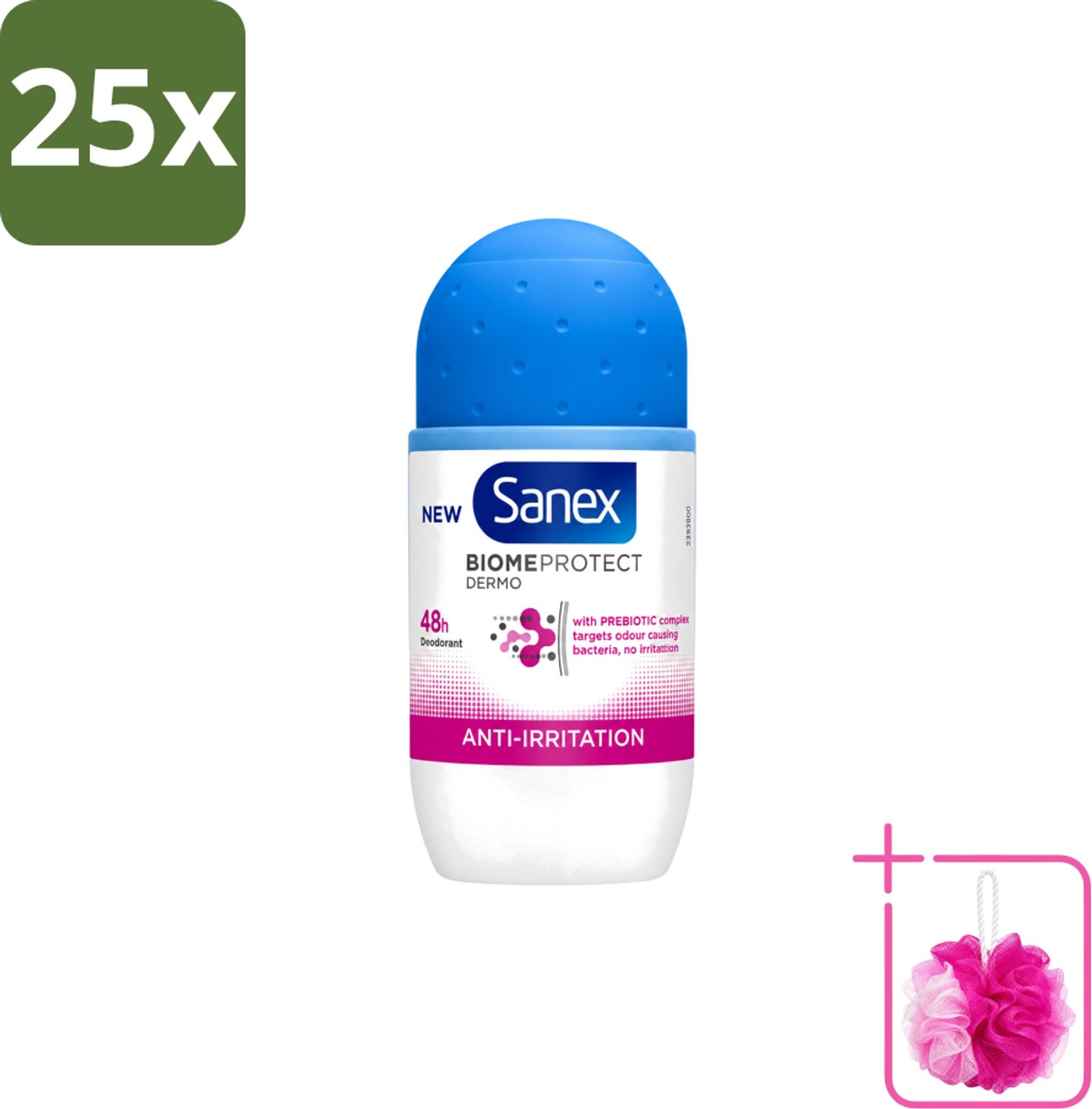 25 x Sanex – Deo Roll-on – BiomeProtect Dermo Anti-Irritation – 50 ml - Bulkverpakking - Gevoelige huid - Douchemop - Anti-irritatie