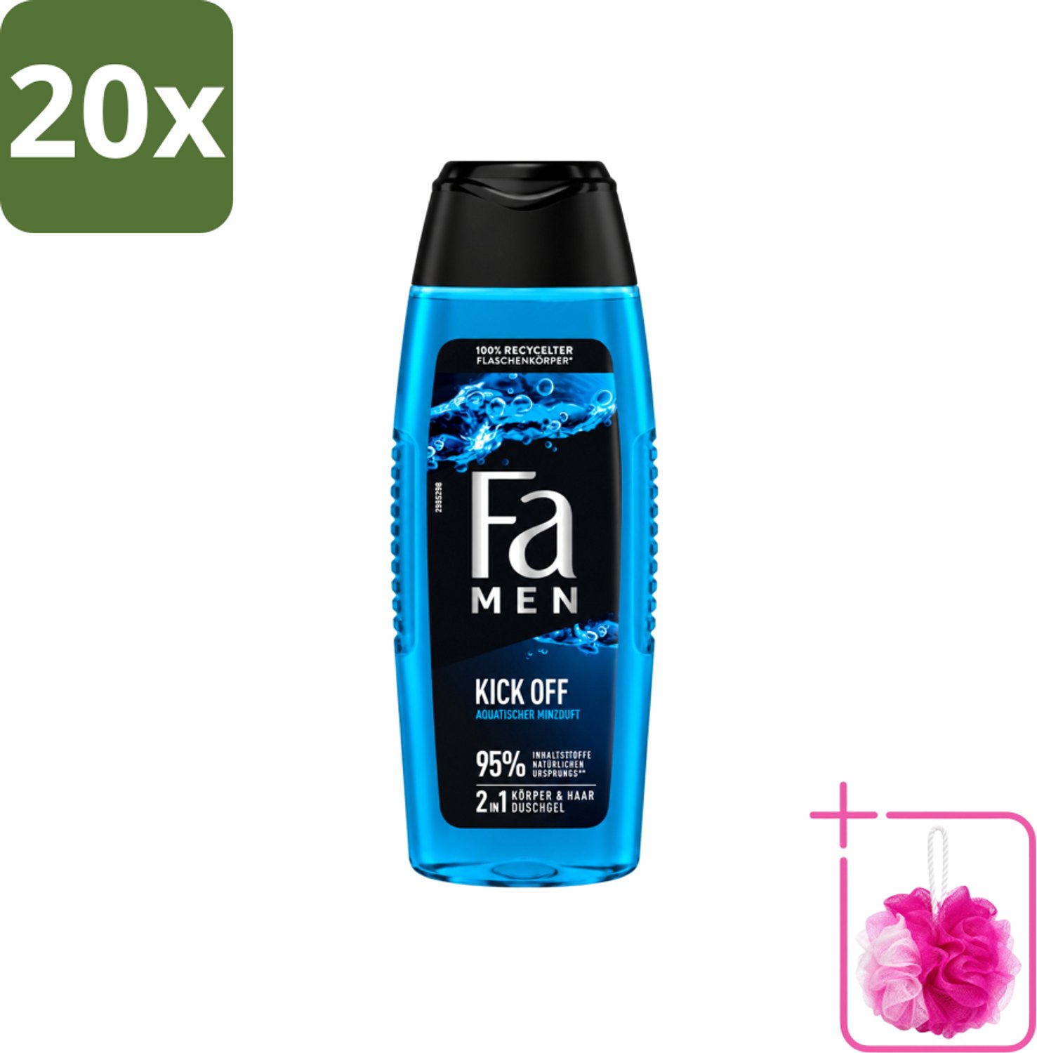 20 x Fa Men - Douchegel - Kick Off - Verfrissend & Energiek - Verzorgend - 250 ml - Bulkverpakking - Douchegel voor mannen - Douchemop - Watermunt geur