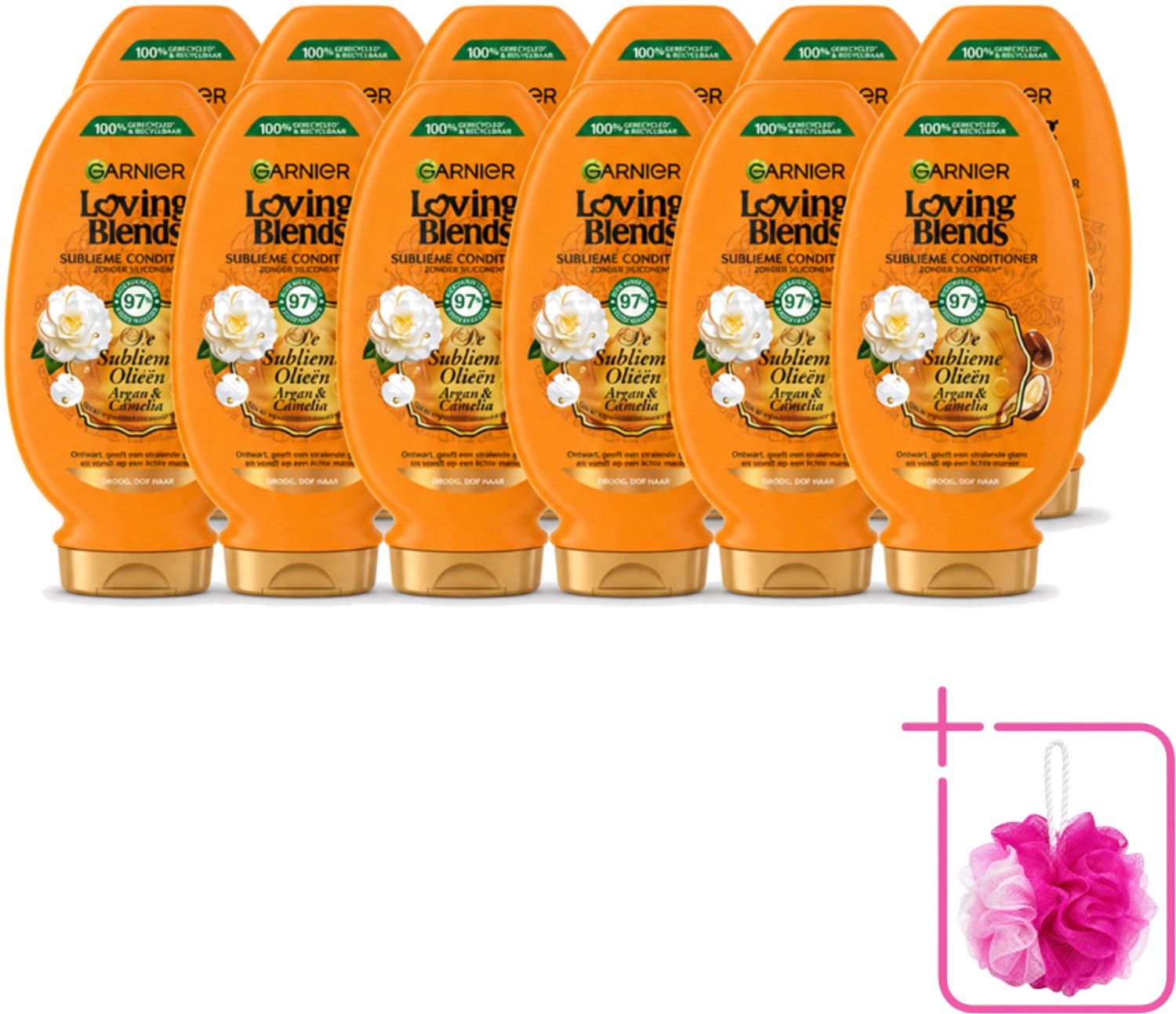 12 x Garnier - Loving Blends - Conditioner - Argan & Cameliaolie - Droog & Dof Haar - 250 ml - Bulkverpakking - Droog haar - Douchemop - Dof haar