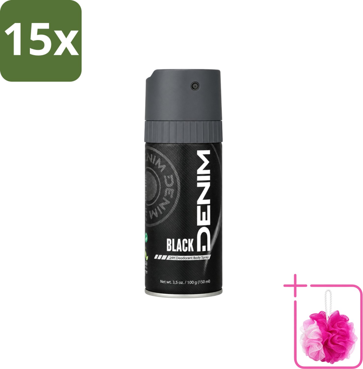 15 x Denim - Deodorant Aerosol - Black Geur - Voor Mannen - 150 ml - Bulkverpakking - Deodorant spray - Douchemop - Mannelijke geur