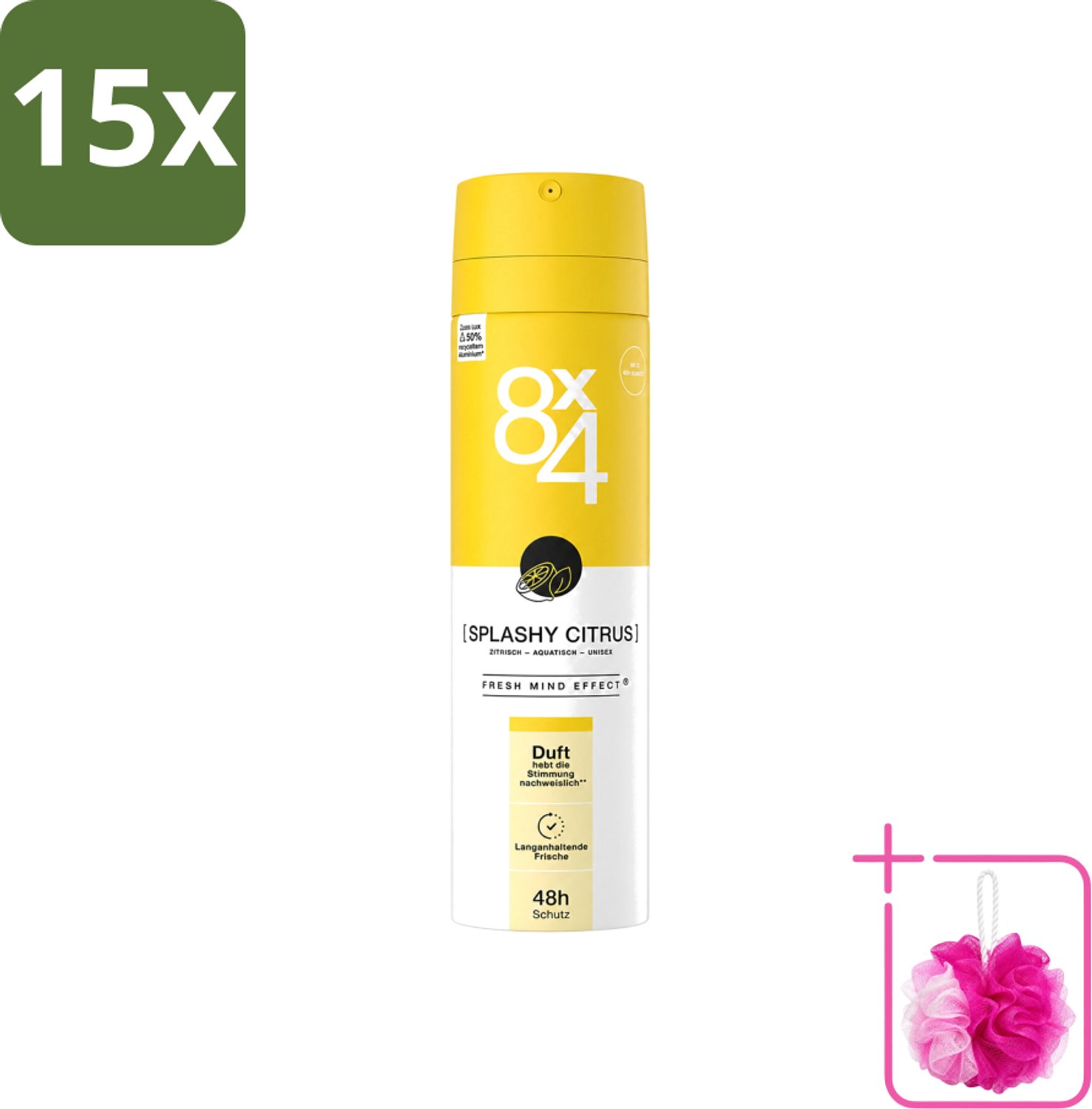 15 x 8 x 4 Deospray - Splashy Citrus - Deodorant - Citrusgeur - 150 ml - Bulkverpakking - Citrusgeur - Douchemop - Deodorant