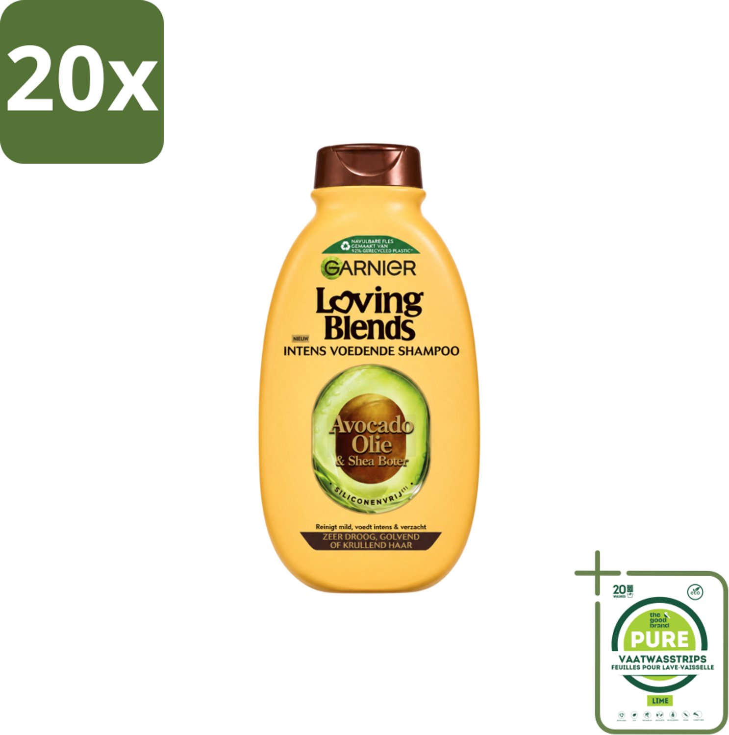 20 x Garnier - Loving Blends - Shampoo - Avocado Olie & Shea Boter - Zeer Droog & Pluizig Haar - 300 ml - Grootverpakking - Vaatwasstrips - Avocado Olie - Shea Boter - Droog Haar - Pluizig Haar - Haarvoeding