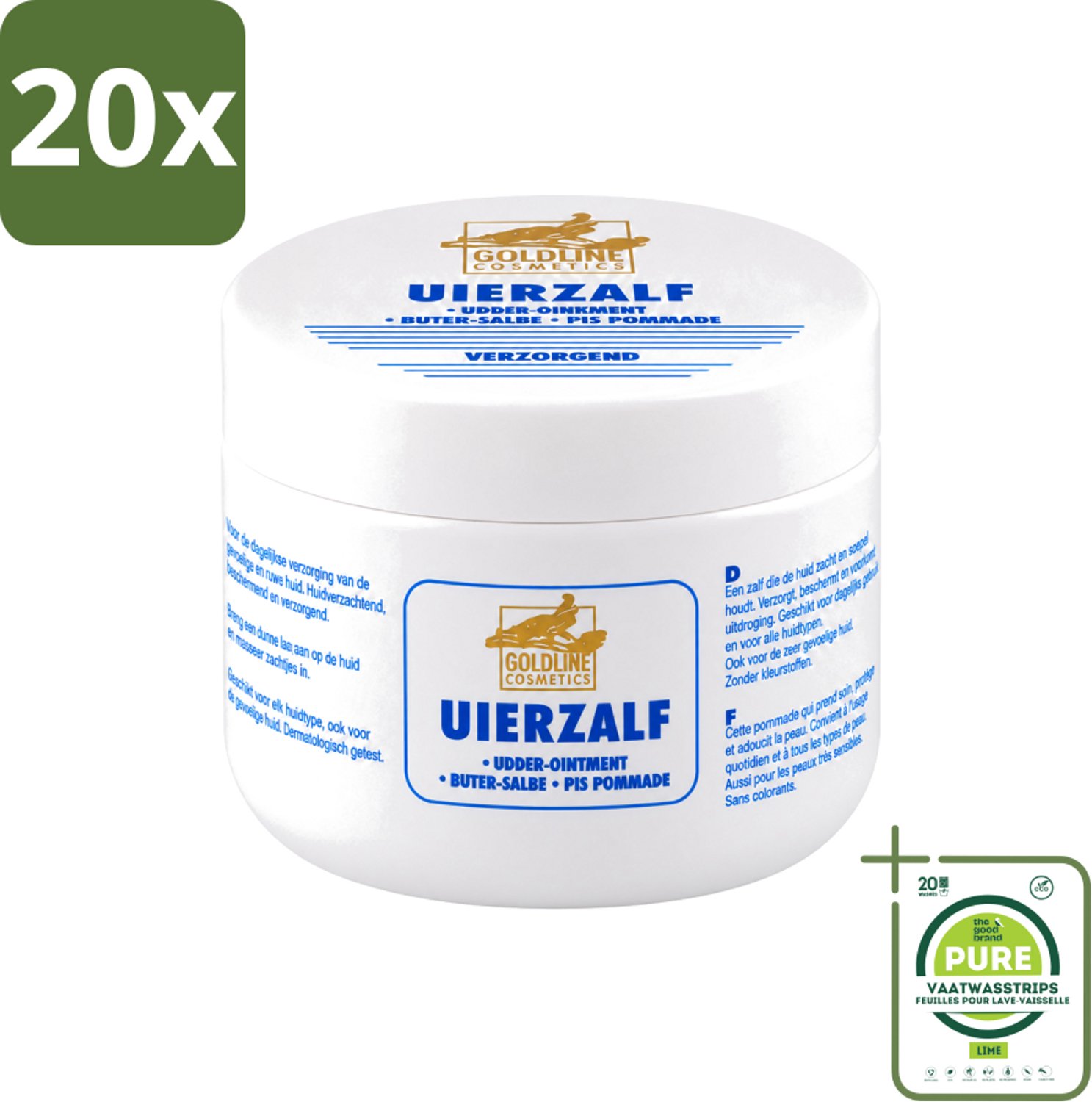 20 x Goldline - Uierzalf - Bodycrème - Beschermend - 250 ml - Grootverpakking - Vaatwasstrips - Uierzalf - Huidbescherming - Huidverzorging - Droge Huid - Gevoelige Huid