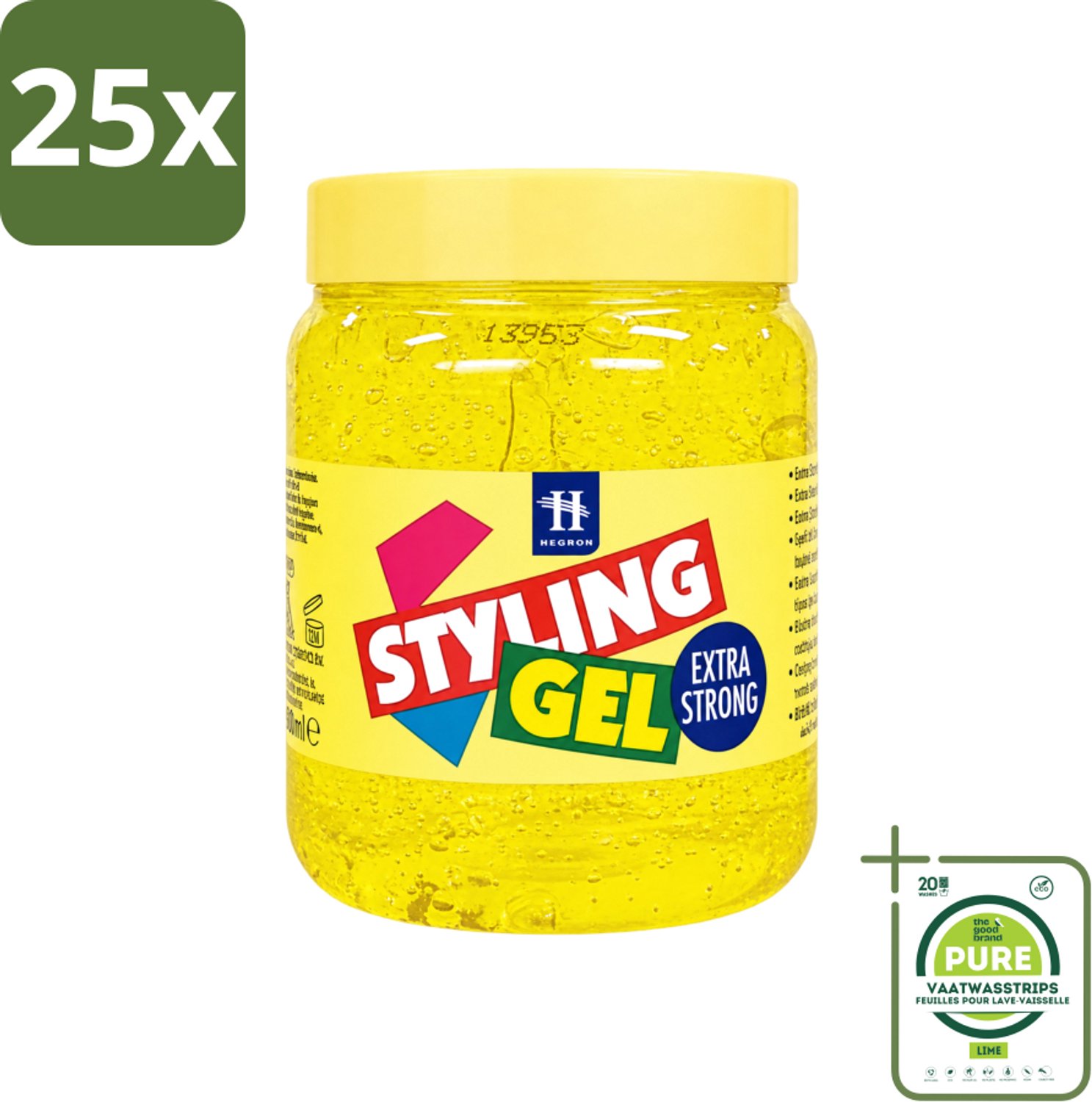 25 x Hegron - Styling Haargel - Extra Strong - Voor Sterke Fixatie - 500 ml - Grootverpakking - Vaatwasstrips - Haarkleur - Haartype - Stylinggel - Haartypen - Haartypen