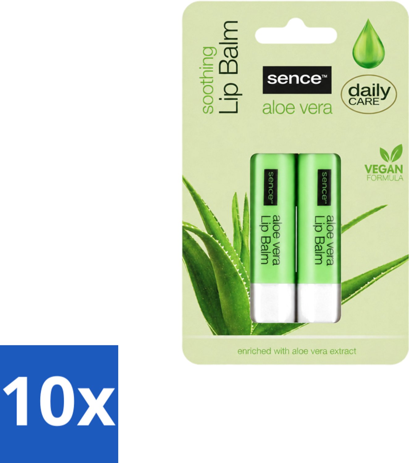 10 x Sence – Lippenbalsem – Aloë Vera – Verzorgend - Voordeelverpakking - 10 stuks