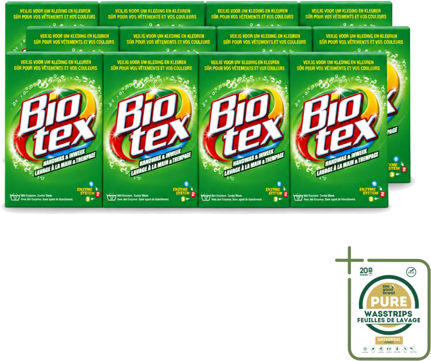 12 x Biotex - Waspoeder - Handwas & Inweek - Actieve Biologische Enzymen - 720 g - Wasstrips - Handwas - Inweek Waspoeder - Biologische Enzymen - Natuurlijke Wasmiddelen - Veilig Voor Stof