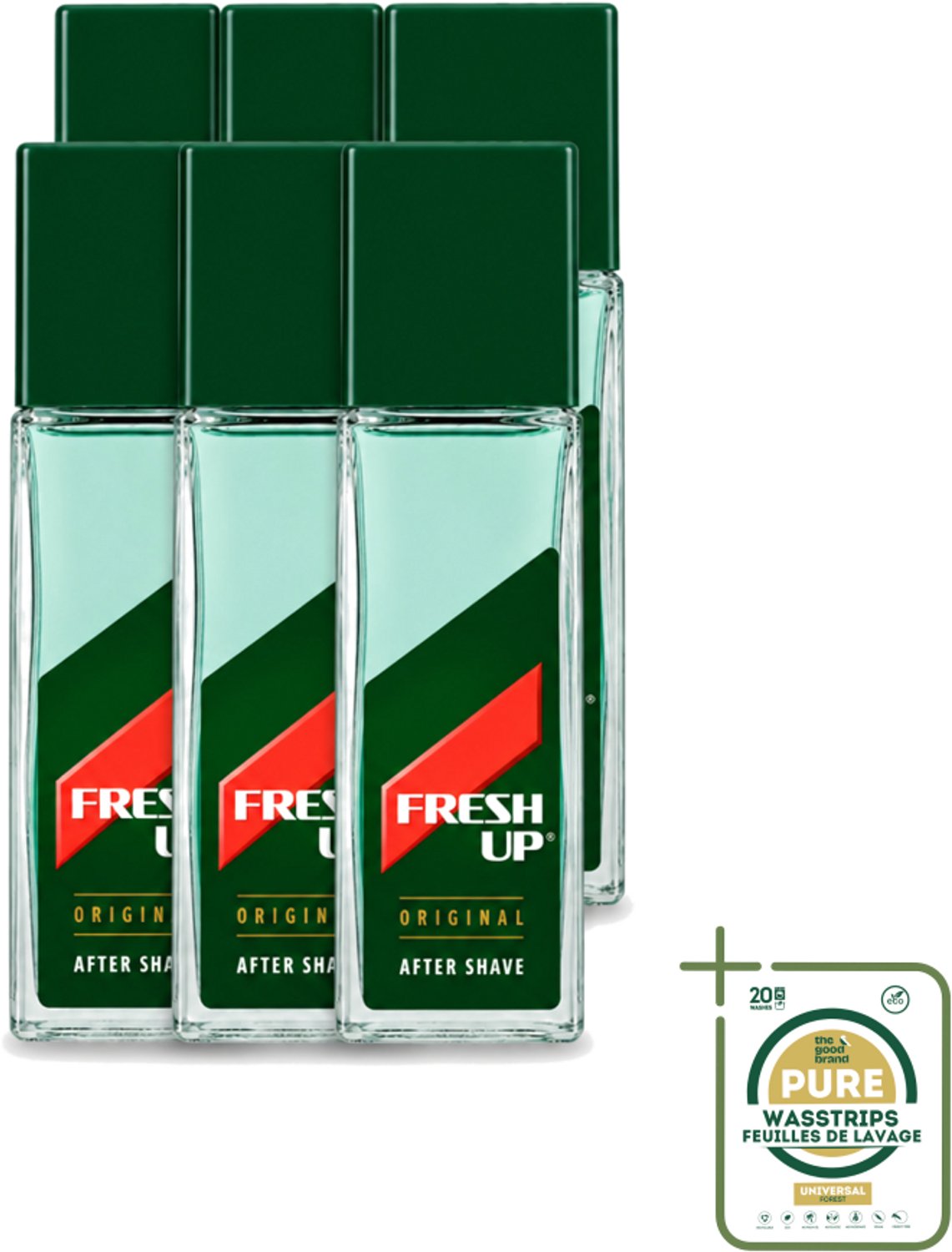 6 x Fresh Up - Aftershave Lotion - Original - for Men - 100 ml - Wasstrips - Aftershave Lotion - Scheren - Huidverzorging - Menthol - Hamamelis