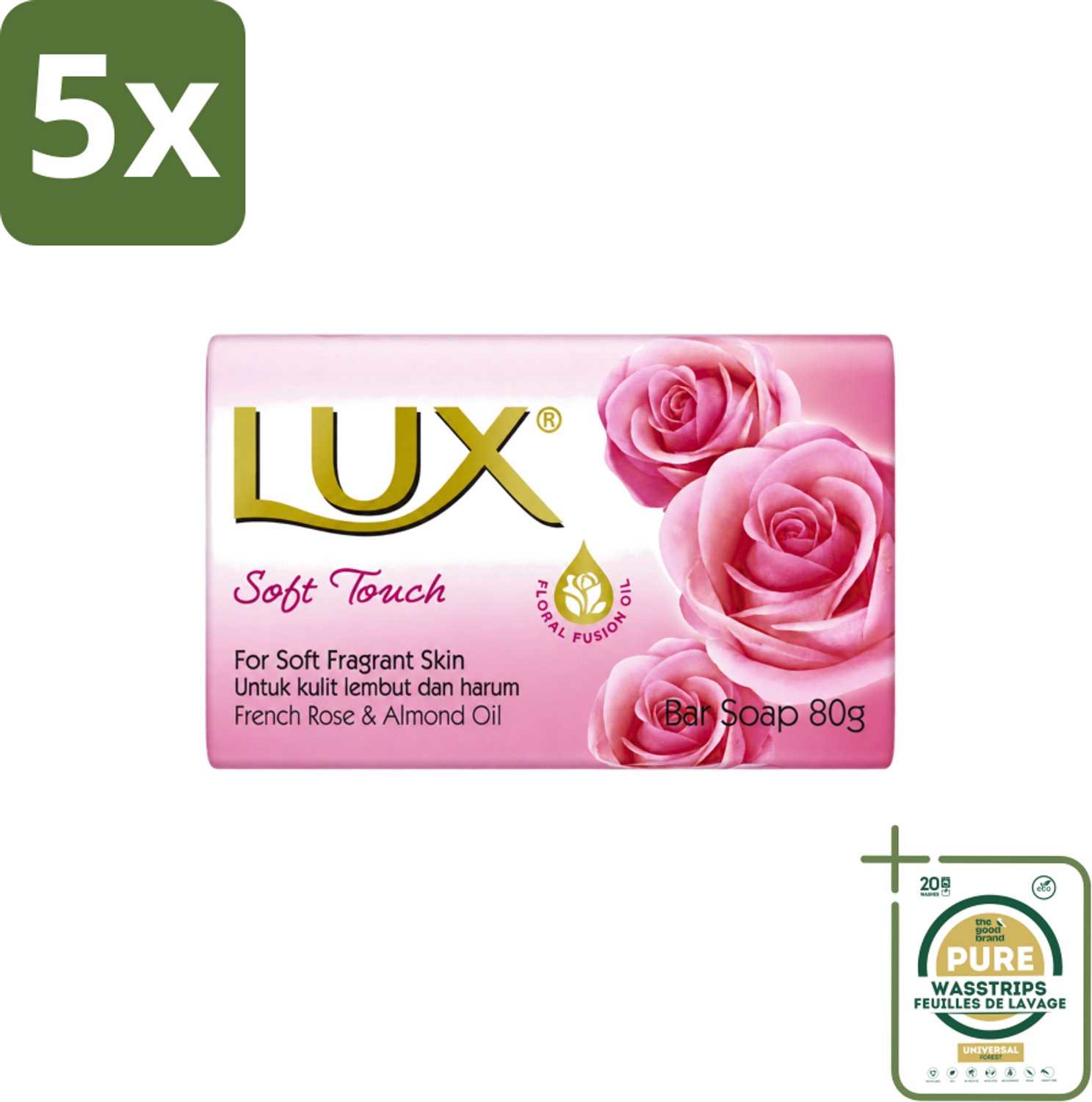5 x Lux - Zeep - Soft Touch - Hydraterend - Voor Geurige Huid - 80 g - Wasstrips - Zeep - Zijdezachte Huid - Hydraterende Zeep - Geurige Huid - Reinigingszeep