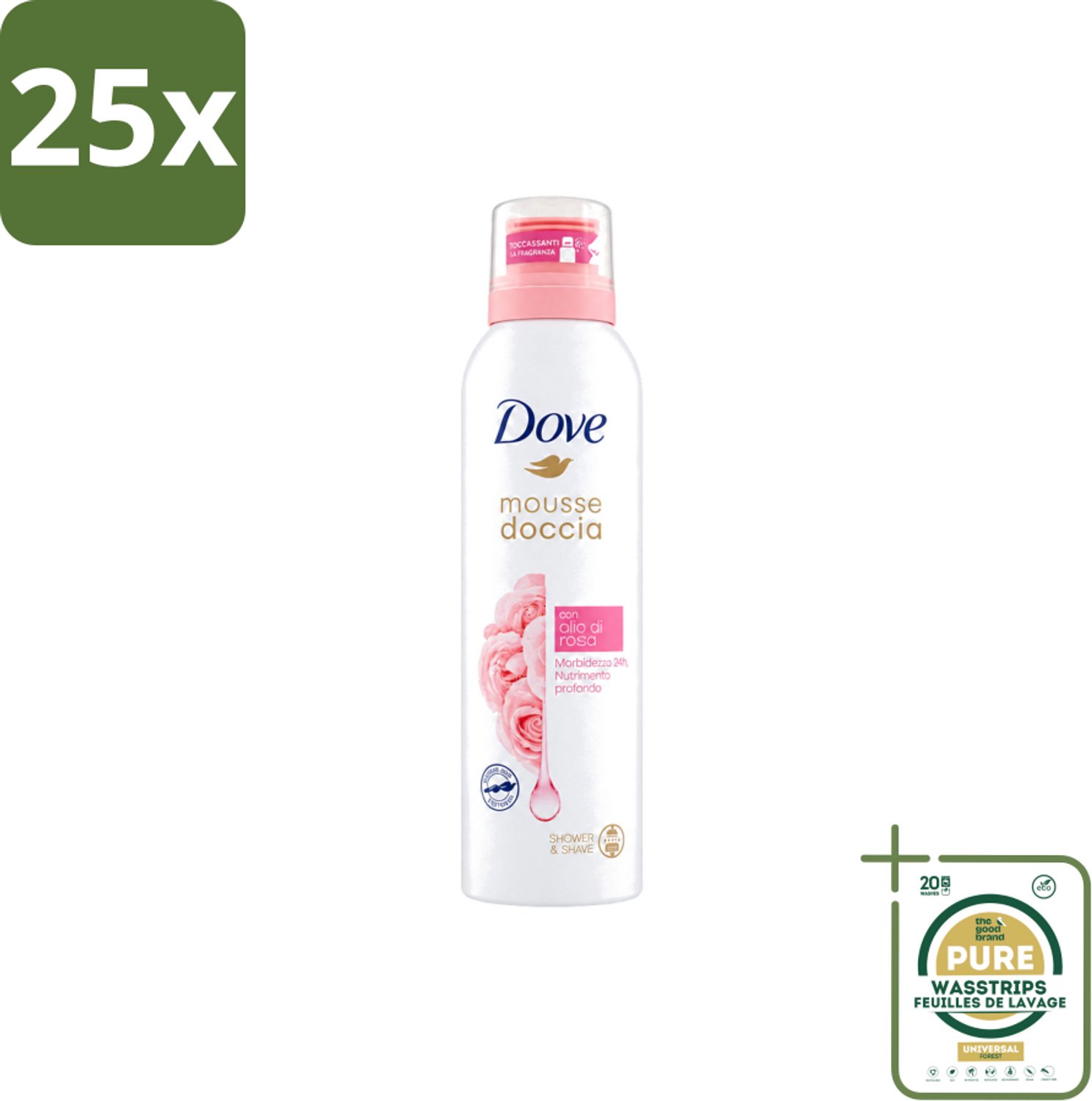 25 x Dove – Douchefoam – Rose Oil – 200 ml - Wasstrips - Douchefoam - Rozenolie - Hydratatie - Zachte Mousse - Scheren Onder De Douche