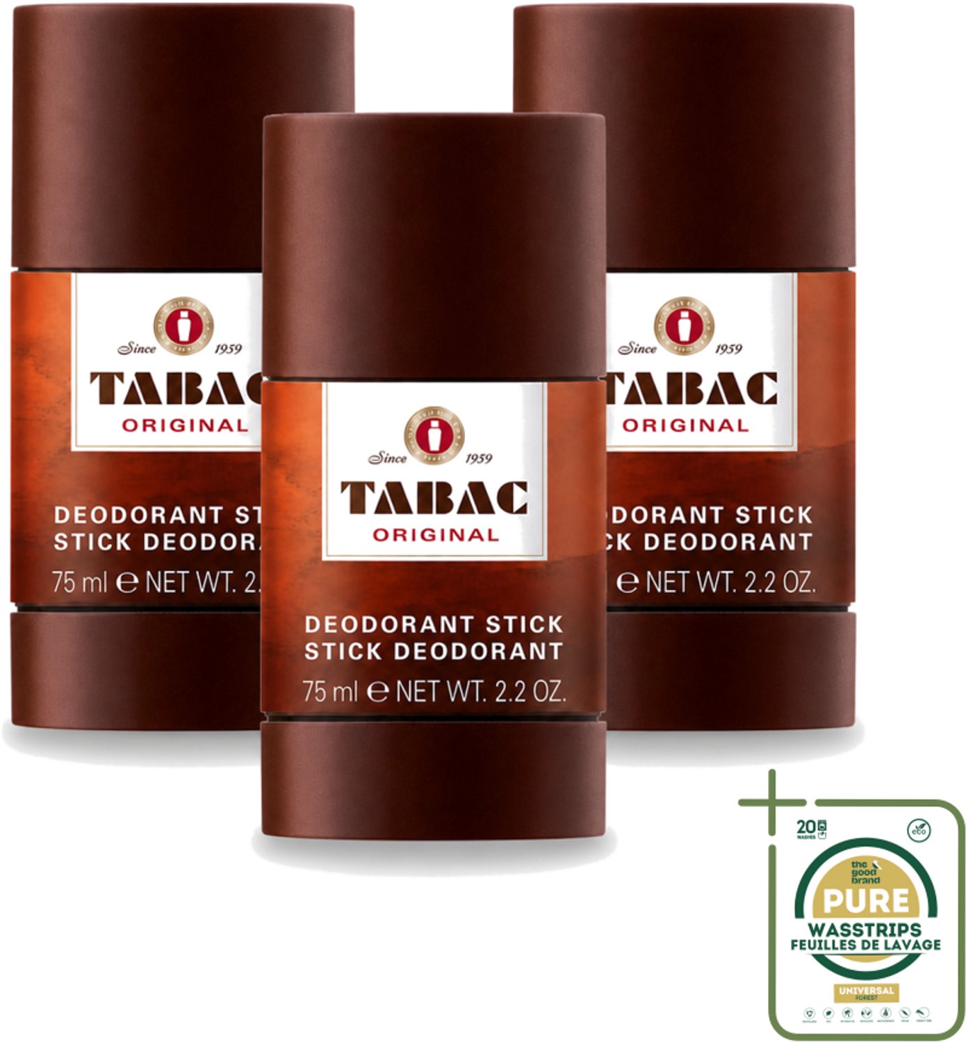 3 x Tabac Original - Deodorant Stick - Langdurige frisheid - 75 ml - Wasstrips - Deodorant Stick - Langdurige Frisheid - Zweetbescherming - Pittige Geur - Mannelijke Geur
