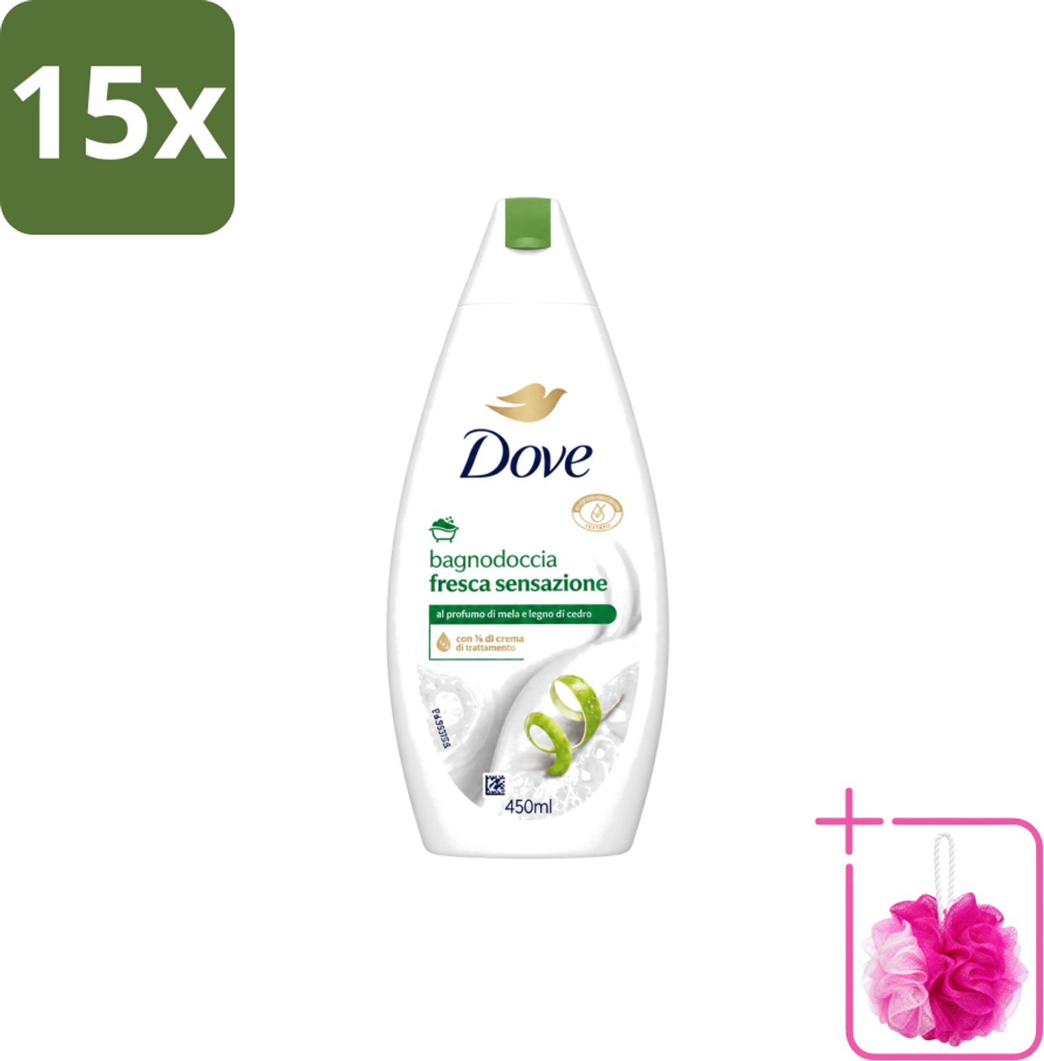 15 x Dove – Douchegel – Fresh Sensation – 450 ml - Bulkverpakking - Douchegel - Douchemop - Fris gevoel