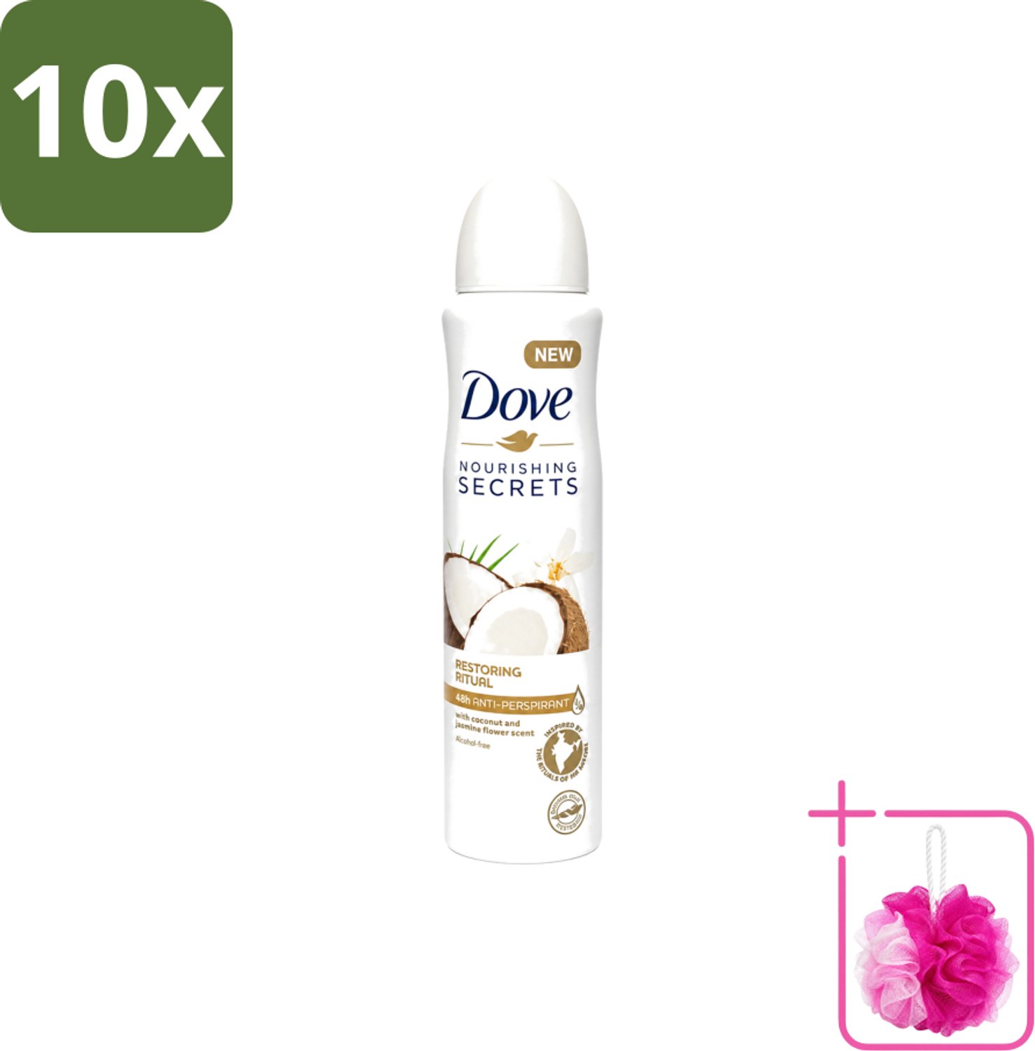 10 x Dove – Deodorant Spray – Restoring Ritual Cocos & Jasmijn – 150 ml - Bulkverpakking - Deodorant spray - Douchemop - Okselverzorging
