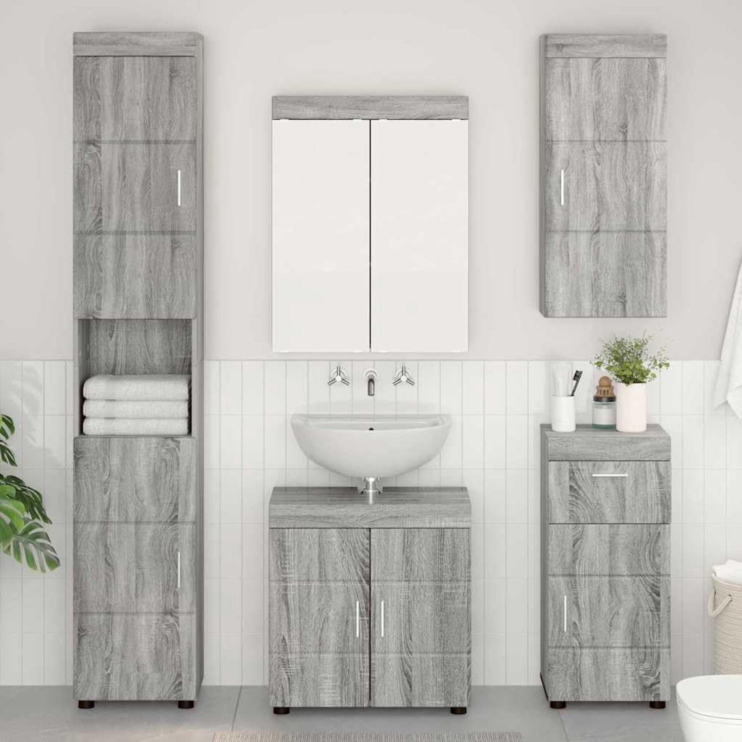 Badkamermeubelset TULUM 5 stuks. Sonoma-grijs 60 x 34 x 63 cm houtmateriaal