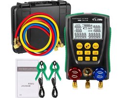Digitale manifoldset - Koelmiddelmeter - Voor airco-onderhoud - 89 koelmiddeldatabases - 1/4 inch-interface - Grijs
