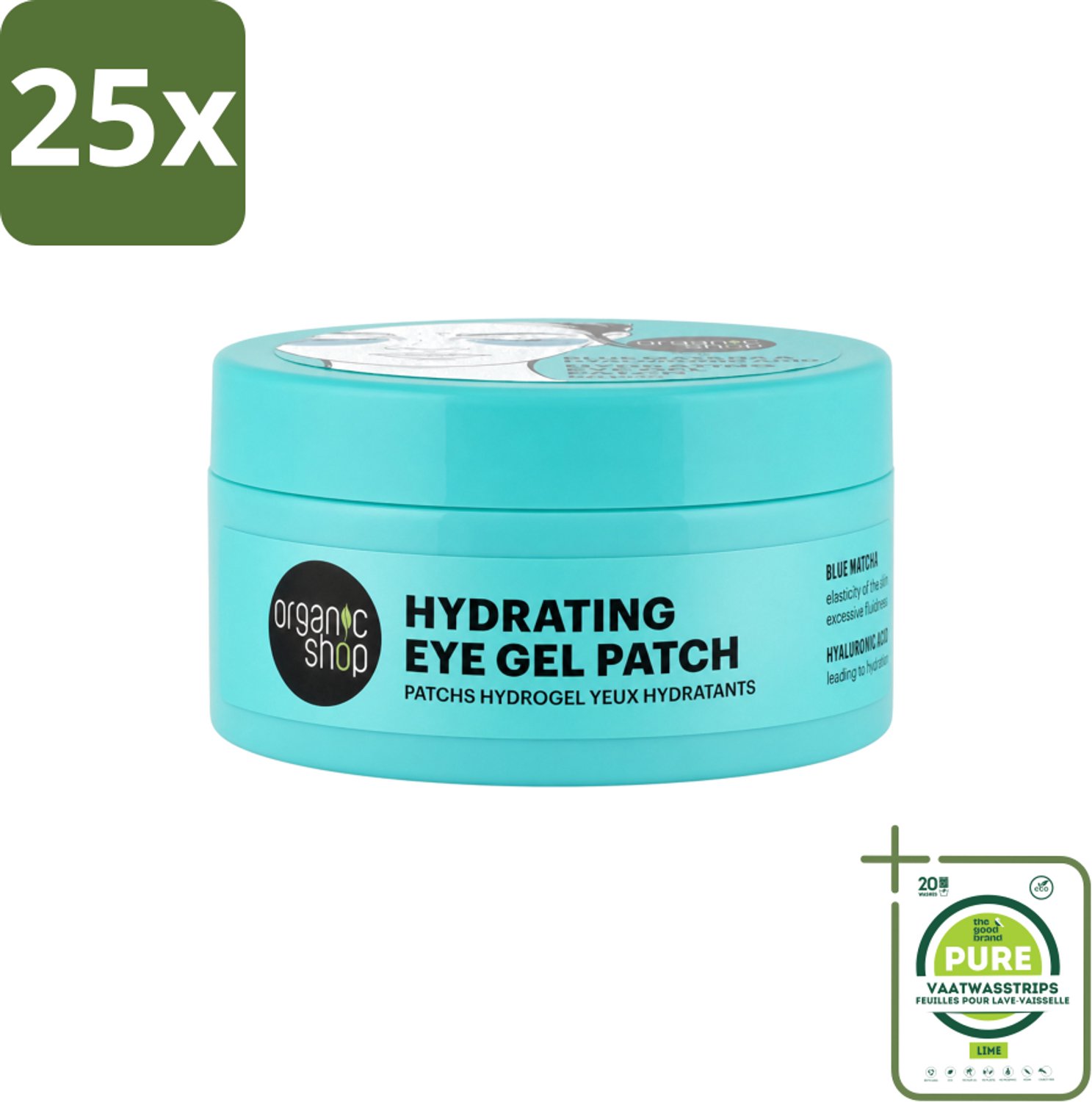 25 x Organic Shop - Eye Gel Patch Blue Matcha & Hyaluronic Acid - Verfrissend en Hydraterend - 60 Patches - Grootverpakking - Vaatwasstrips - Oogverzorging - Hydratatie - Anti-oudering - Oogpatches - Matcha