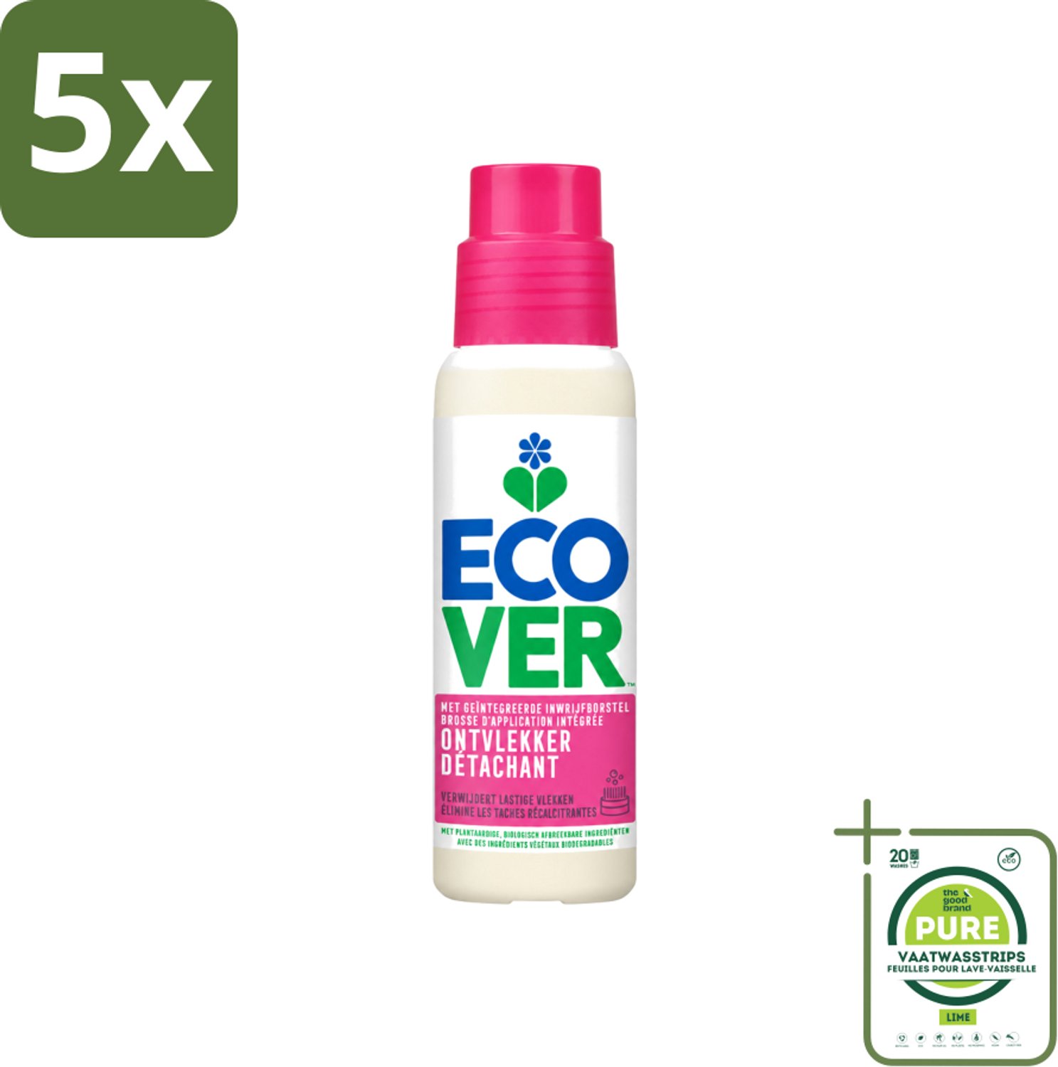 5 x Ecover - Ontvlekkingsmiddel - 200 ml - Grootverpakking - Vaatwasstrips - Ontvlekken - Vlekken Verwijderen - Natuurlijke Reiniging - Plantaardige Ontvlekker - Krachtige Ontvlekker