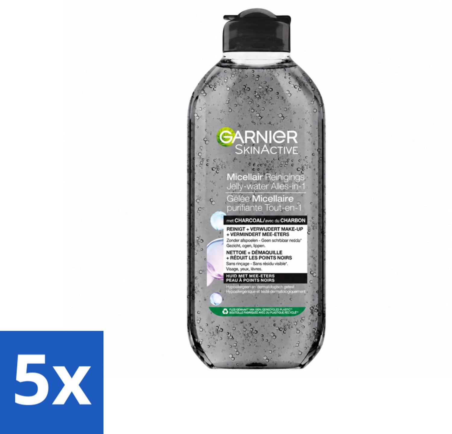 5 x Garnier - SkinActive - Micellair Jelly-water - Alles-in-1 - Charcoal - 400 ml - Voordeelverpakking - 5 stuks