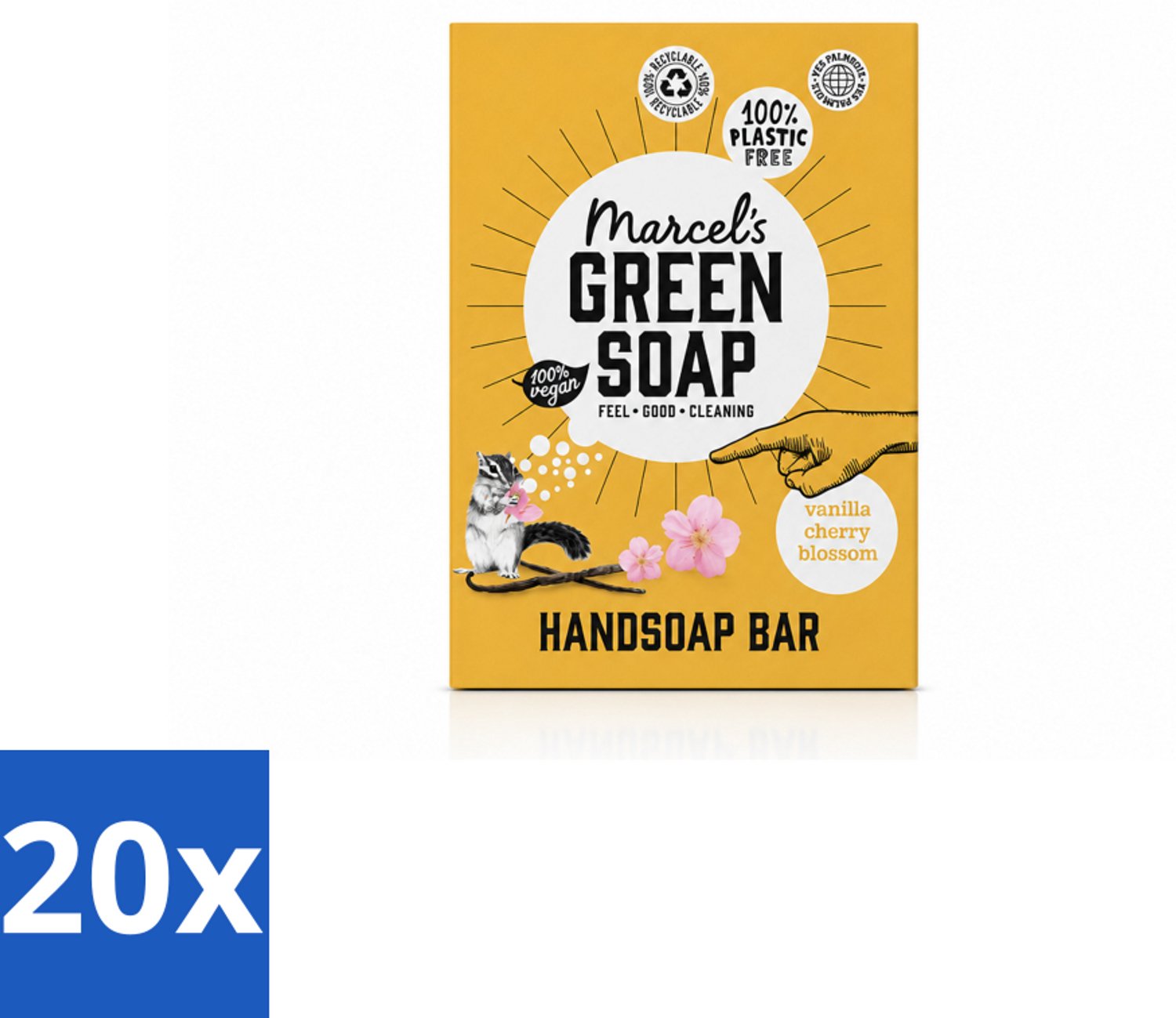20 x Marcel's Green Soap - Handzeep Bar - Vanille & Cherry Blossom - Krachtige werking - 90 gr - Voordeelverpakking - 20 stuks