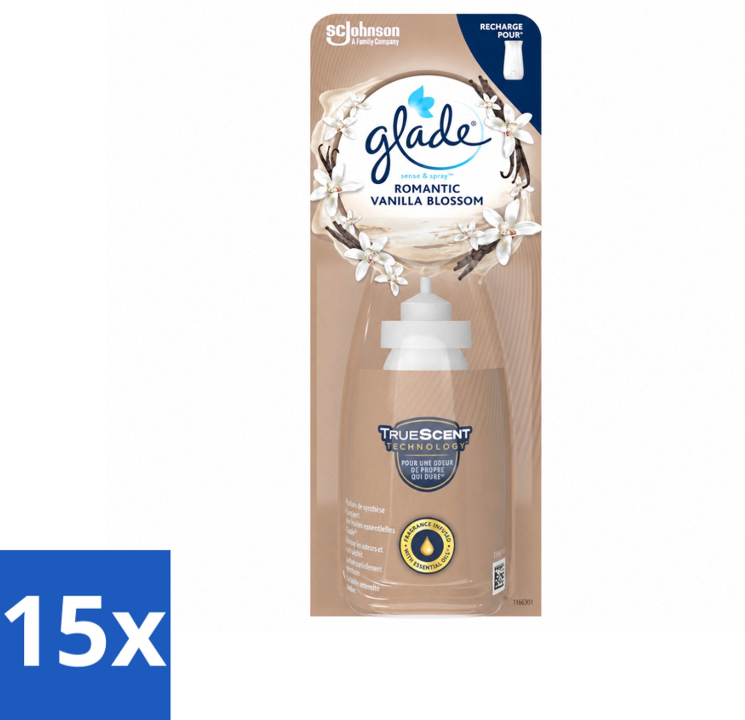 15 x Glade - Sense & Spray - Romantic Vanillebloesem - 18 ml - Voordeelverpakking - 15 stuks