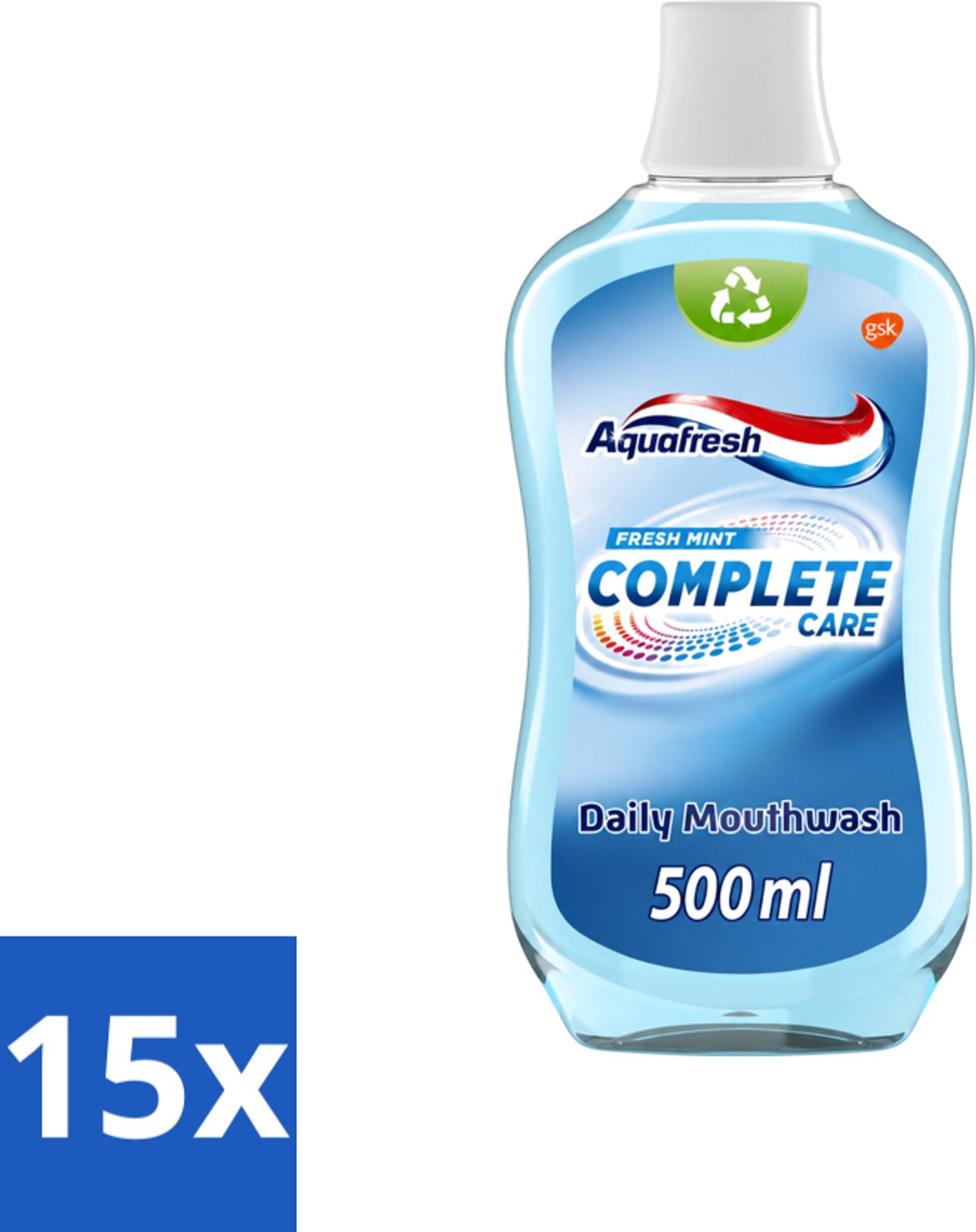 15 x Aquafresh Complete Care Mondwater - Fresh Mint - 500 ml - Voordeelverpakking - 15 stuks
