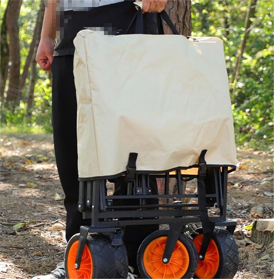 Opvouwbare tuinwagen op wielen, stalen frame, 20 cm wielen, draagbare festivalwagen, 78 x 50 x 20 cm (beige) - ideaal voor buitenevenementen en tuinieren — afbeelding 2