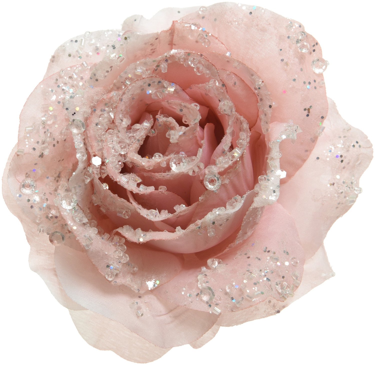 Decoris Kerst decoratie roos - op clip - poeder roze - D14 cm - kunststof - kerstbloem - bloemen - kerstboomversiering - kerstornamenten