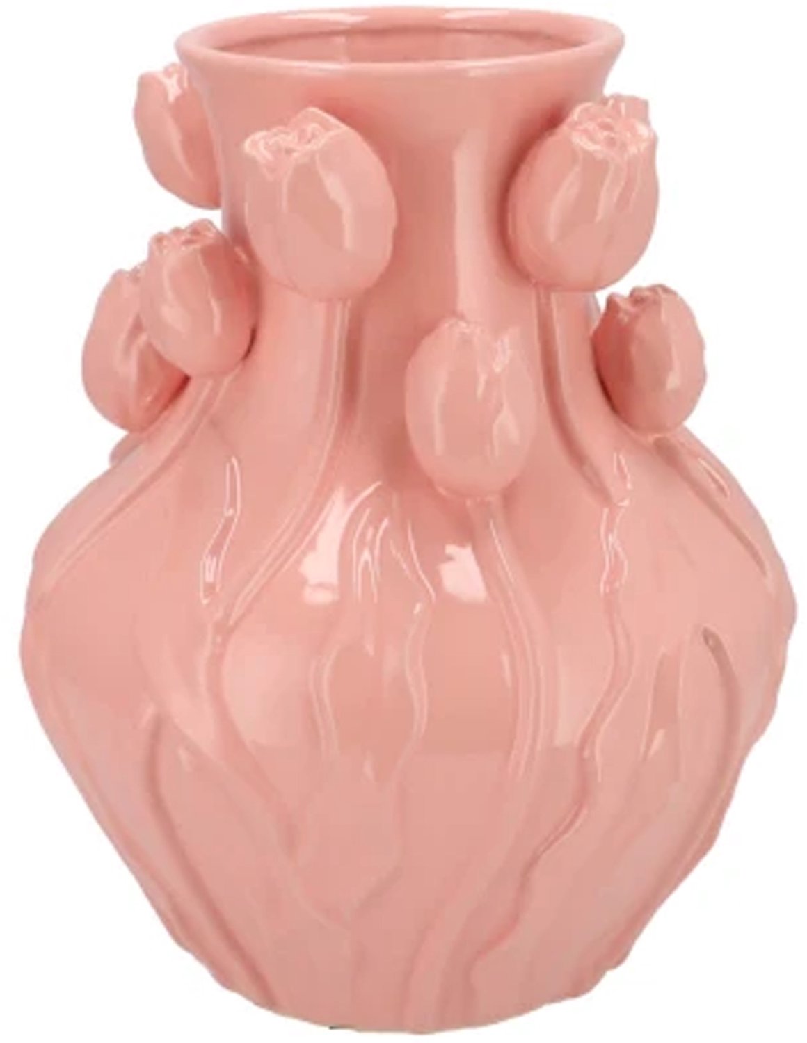 DK design Bloemenvaas Mara - roze - 24 x 24 x 27 cm - tulpvormige hals - moderne vaas
