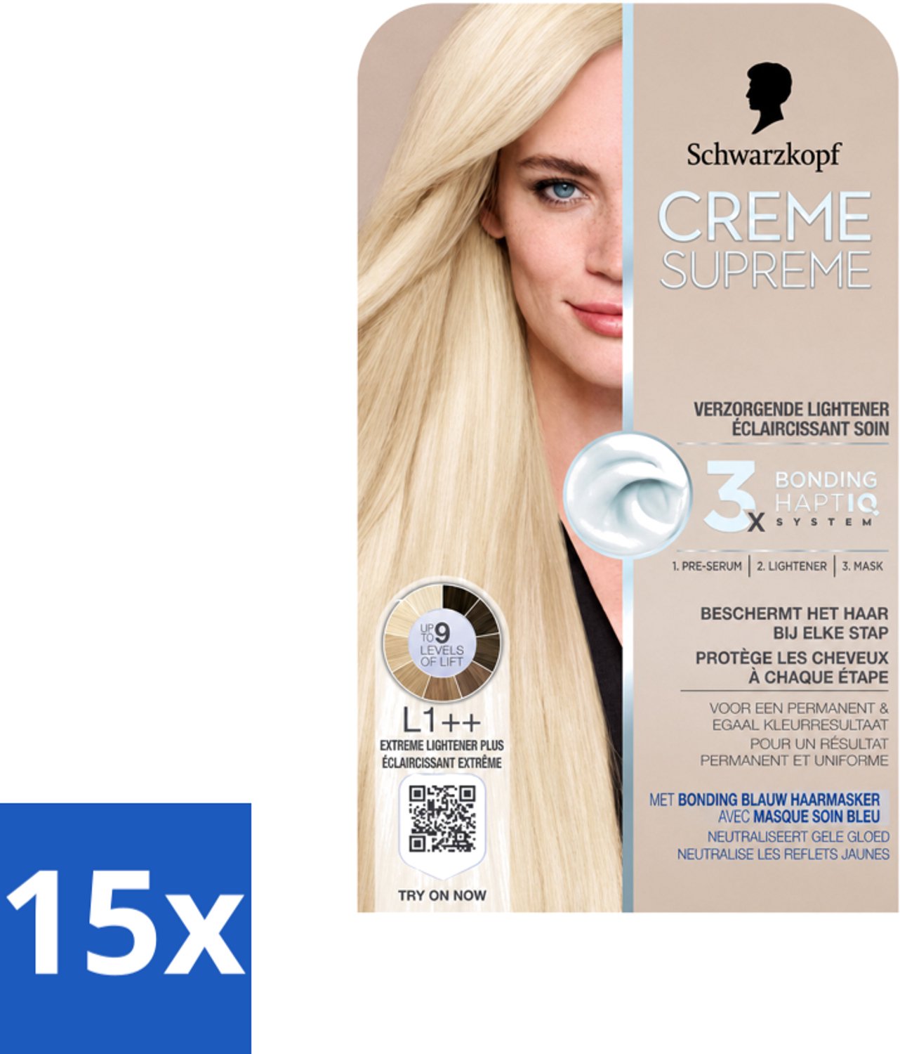 15 x Schwarzkopf - Haarkleuring - Creme Supreme L1++ - Extreme Lightener Plus - 245g - Voordeelverpakking - 15 stuks