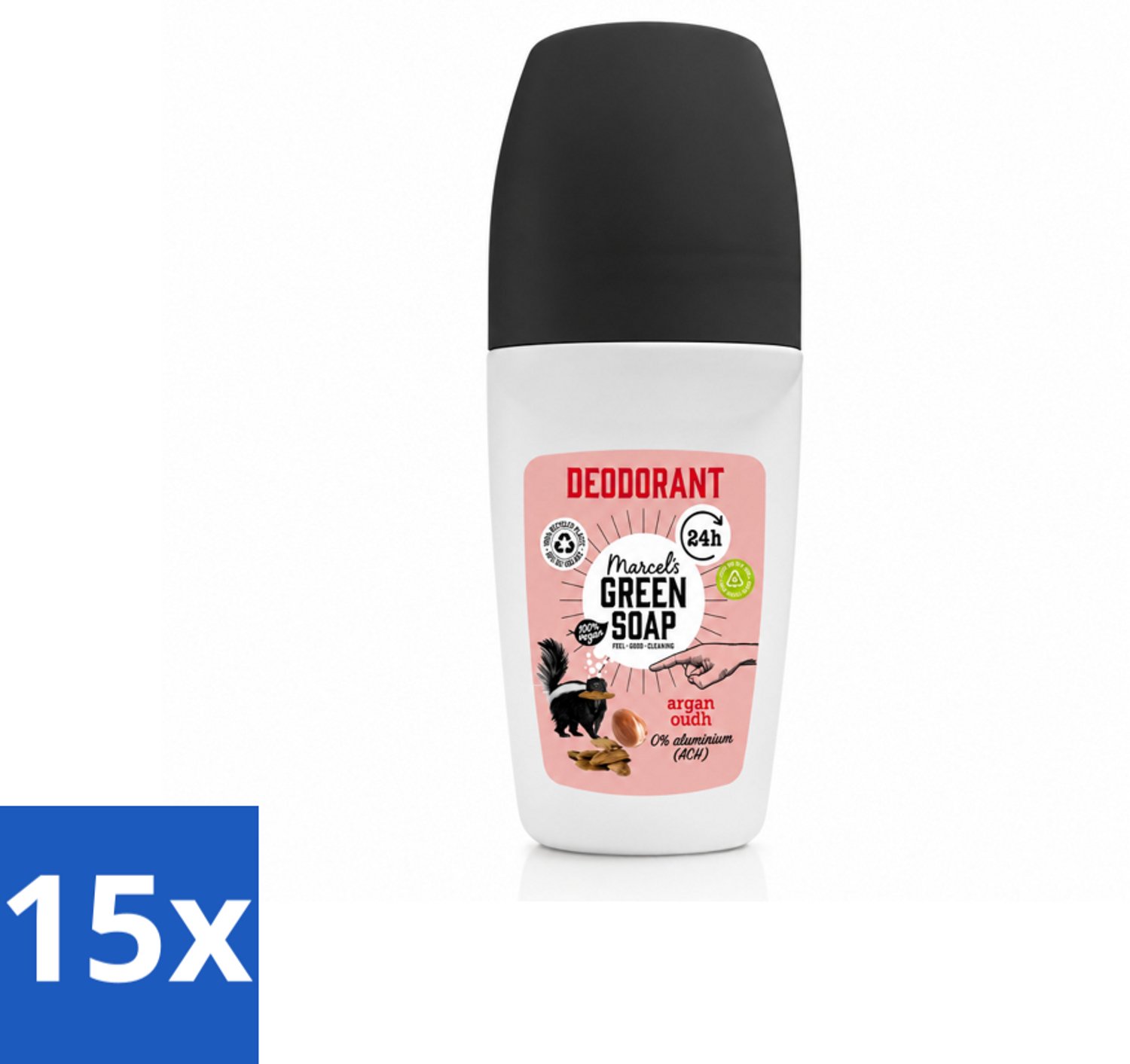 15 x Marcel's Green Soap - Deodorant Roller - Argan & Oudh - Langdurige frisheid - 50 ml - Voordeelverpakking - 15 stuks