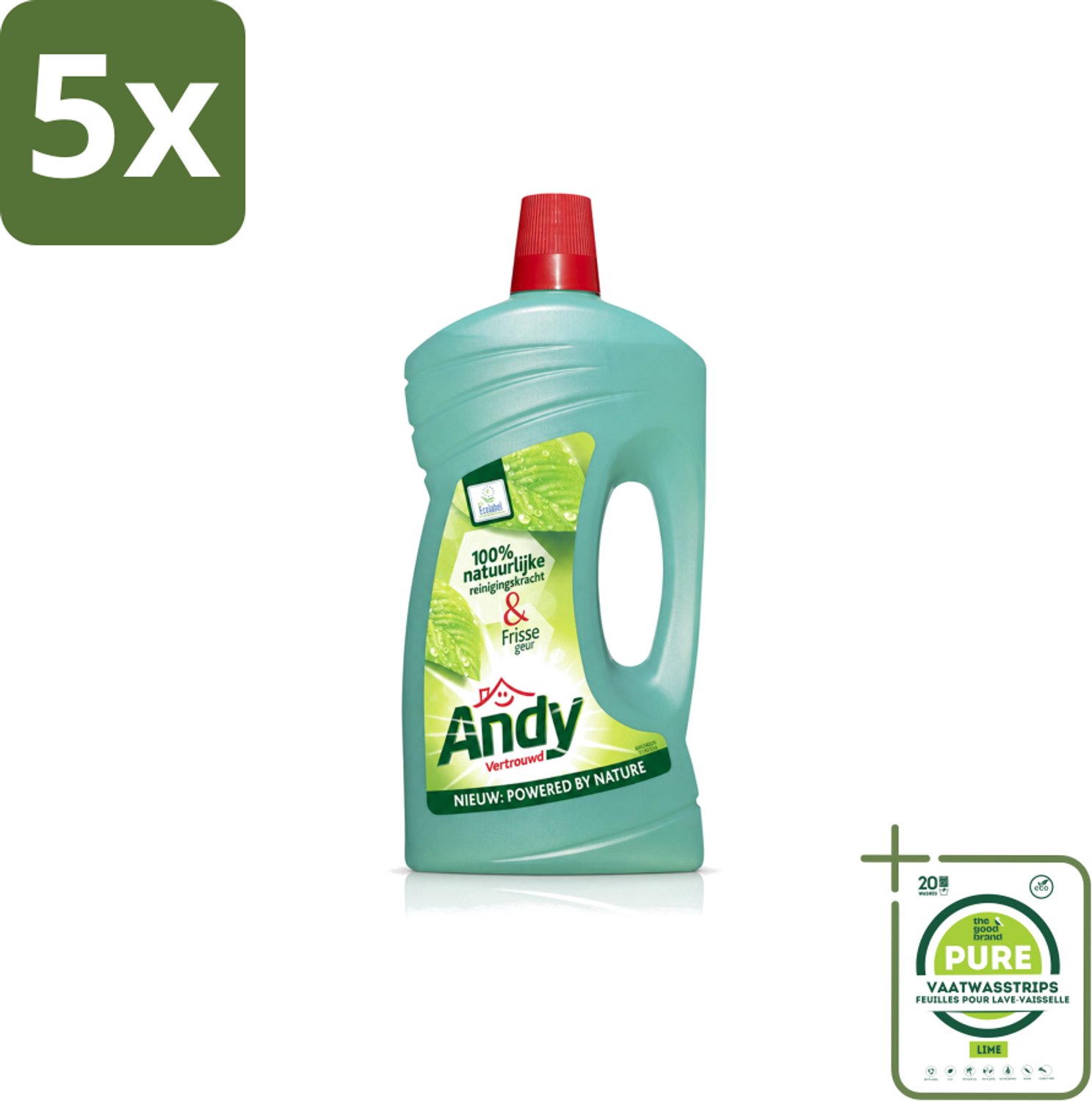 5 x Andy - Vertrouwd - Allesreiniger - Fris & Vertrouwd - 1L - Grootverpakking - Vaatwasstrips - Allesreiniger - Natuurlijke Reiniger - Fris Aroma - Vertrouwde Geur - Milieuvriendelijk