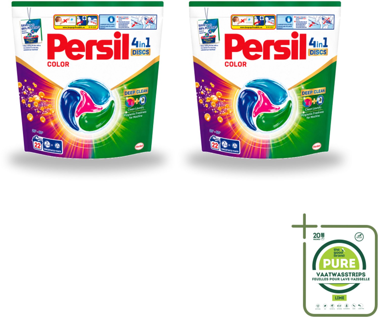 2 x Persil - Wasmiddel - Wasmiddelcapsules Discs Gekleurde Was - Voor Gekleurde Was - 22 wasbeurten - Grootverpakking - Vaatwasstrips - Wasmiddel - Wascapsules - Gekleurde Was - Kleurbehoud - Vlekverwijdering