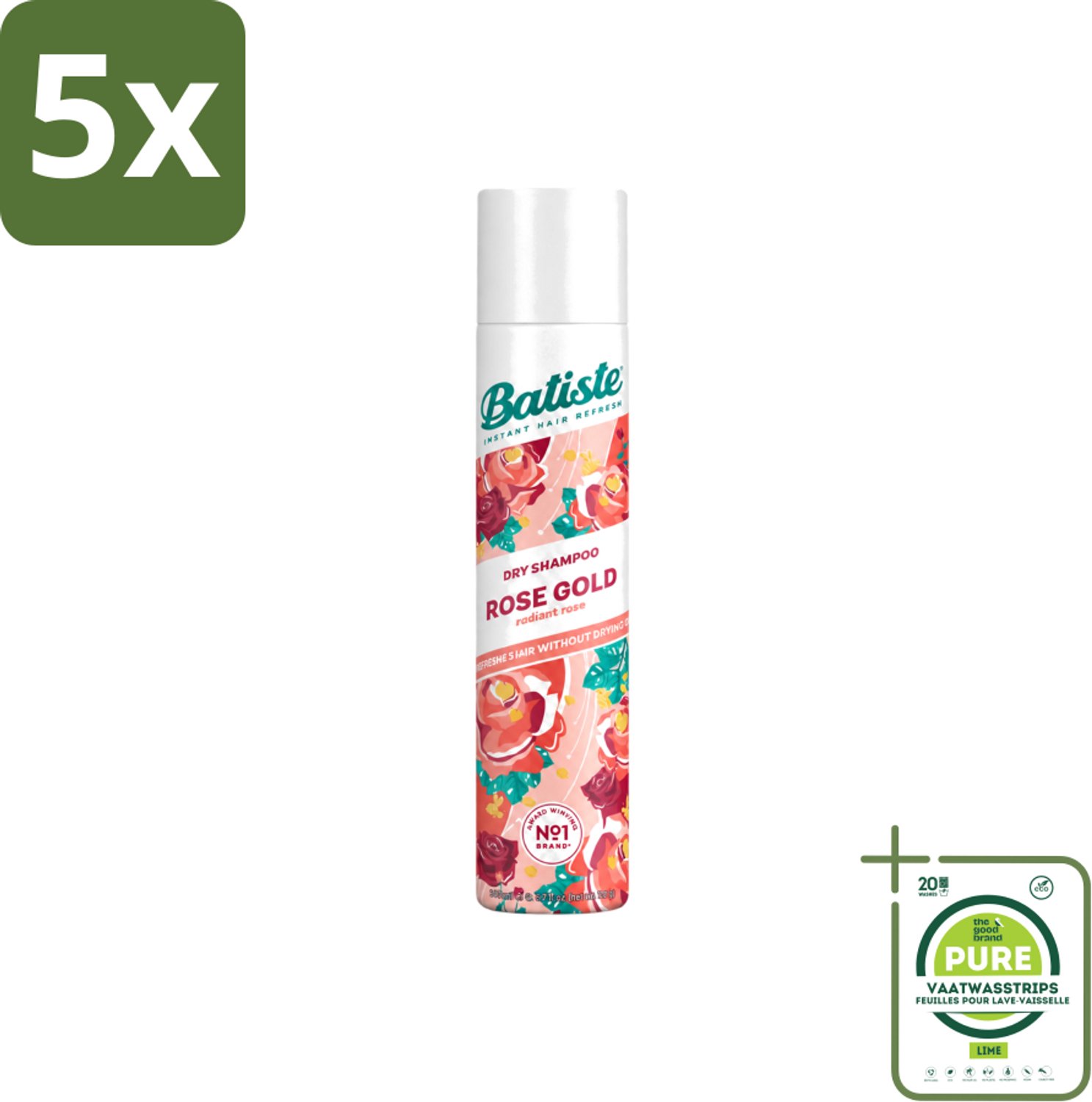 5 x Batiste - Rose Gold - Droogshampoo - Zachte Rozengeur - Verfrist en Zorgt Voor Volume - 200ml - Grootverpakking - Vaatwasstrips - Droogshampoo - Haarverfrissing - Roze Geur - Volume Haar - Fris Haar