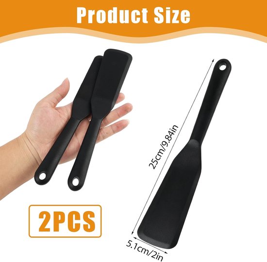 2 stuks pannenkoekenspatel, hittebestendig, siliconen, antiaanbaklaag, spatel, spatel, gebak en maryse, multifunctioneel, voor bakken en bakken, zwart, 25,4 cm — afbeelding 2