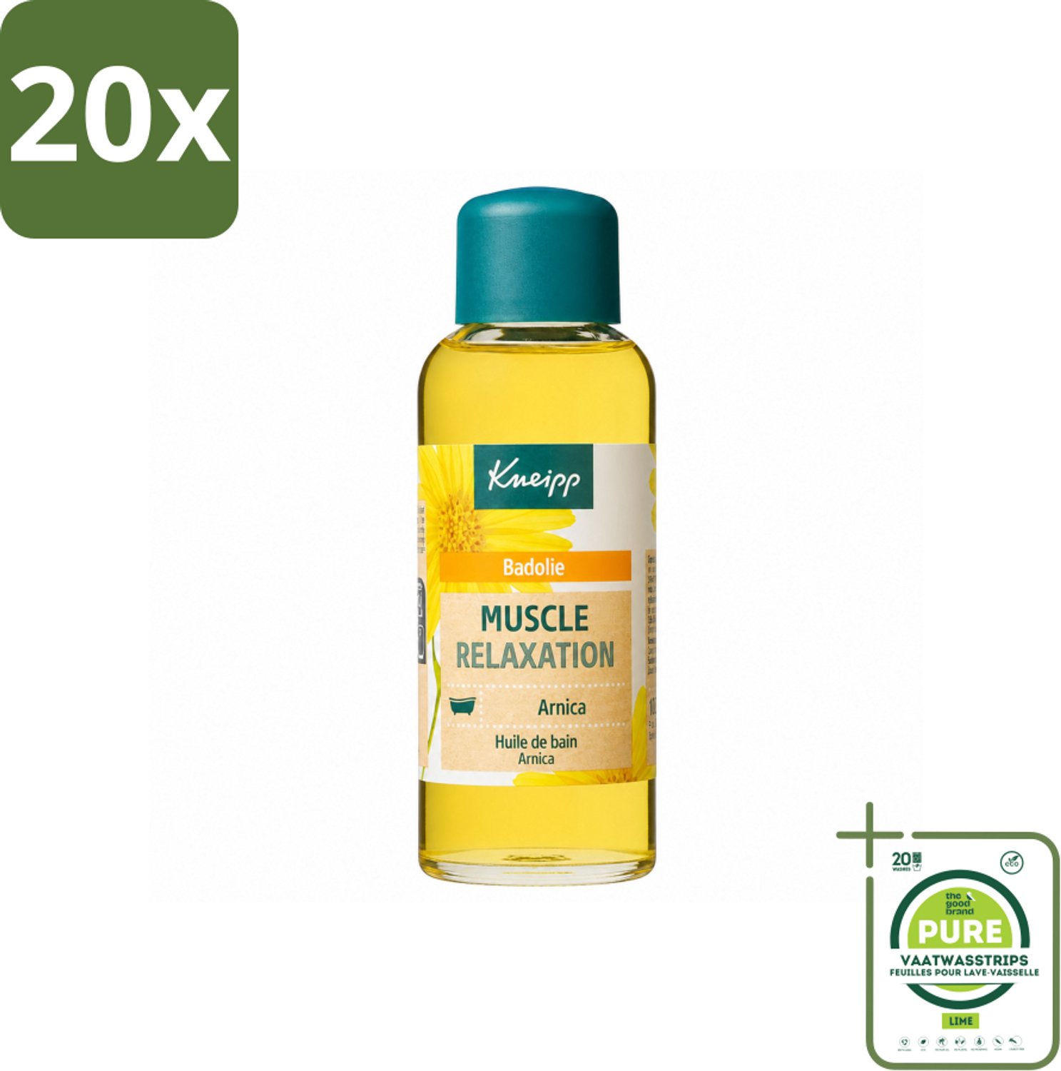 20 x Kneipp - Badolie - Arnica - Voor spieren en gewrichten - 100 ml - Grootverpakking - Vaatwasstrips - Badolie Voor Spieren - Badolie Voor Gewrichten - Arnica Badolie - Spierherstel - Ontspanning Bad