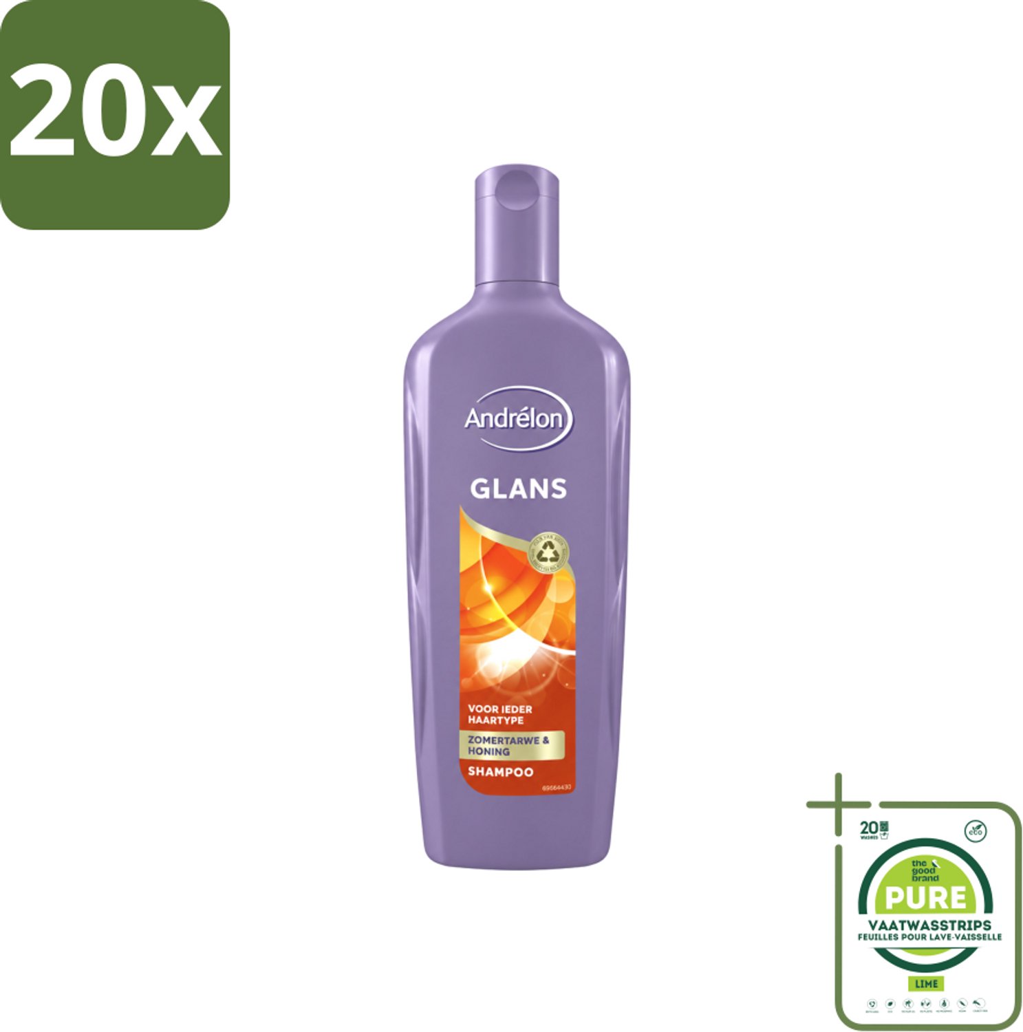 20 x Andrélon - Glans - Shampoo - 300 ml - Grootverpakking - Vaatwasstrips - Glans Haar - Natuurlijke Glans - Zomertarwe Shampoo - Honing Shampoo - Stralend Haar