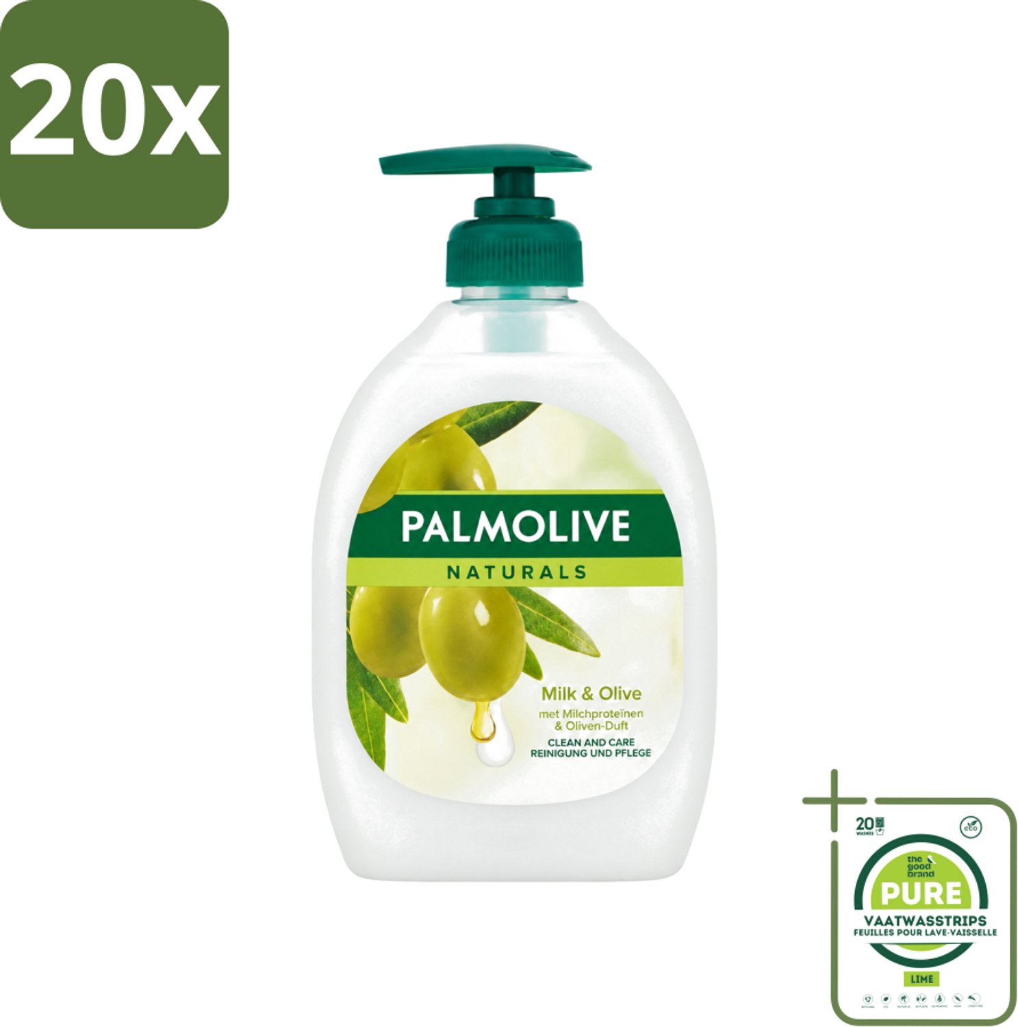 20 x Palmolive - Milk & Olive - Handzeep Met Pomp - Verzorgend & Mild - 500 ml - Grootverpakking - Vaatwasstrips - Handzeep - Melk En Olijf - Natuurlijke Handzeep - Verzorgende Handzeep - Melkproteïnen