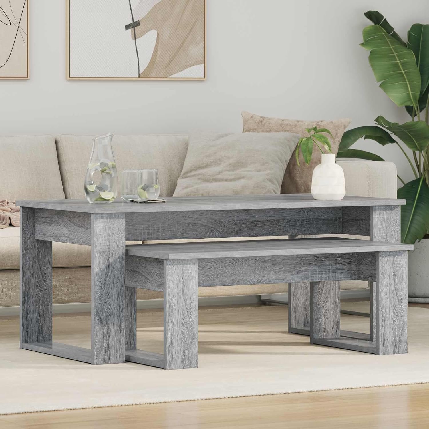 Set 2 stuks grijs Sonoma houtmateriaal salontafel woonkamer meubels moderne bijzettafel praktische legplank