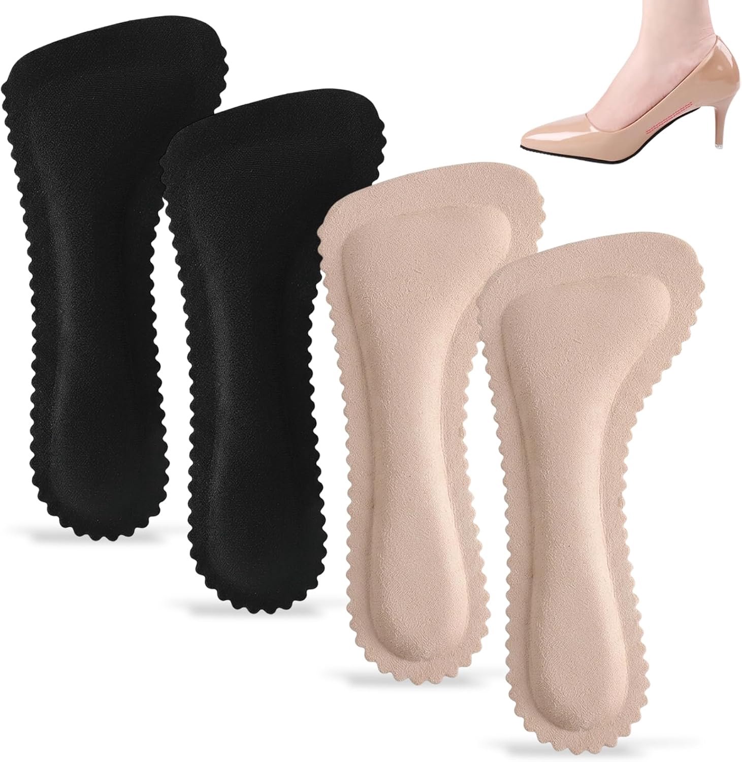 2 paar inlegzolen voor dames, voor hielen, halve inlegzolen voor, antislip en pijnverlichting, zelfklevende gelpads voor schoenen (zwart + leer)