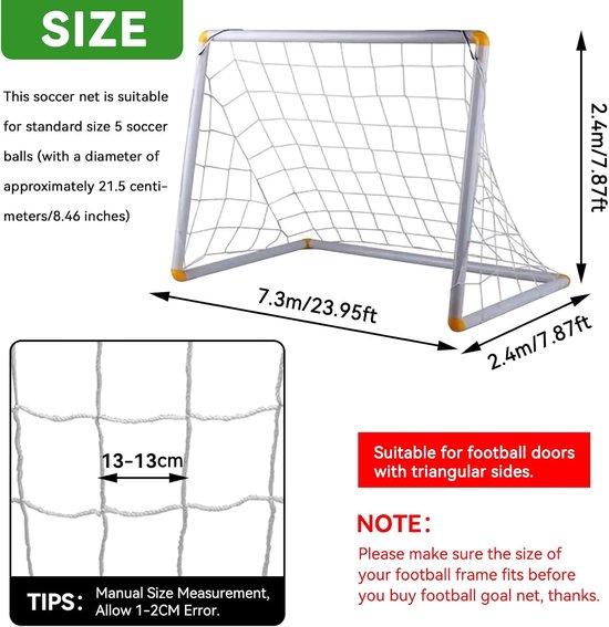 12x6, kindervoetbalnet voor vervangend doelnet en voetbaldoelriemen, past op 6' X 4', 8' X 6', 12' X 6', 24' X 8' doelnet(24X8FT) — afbeelding 2