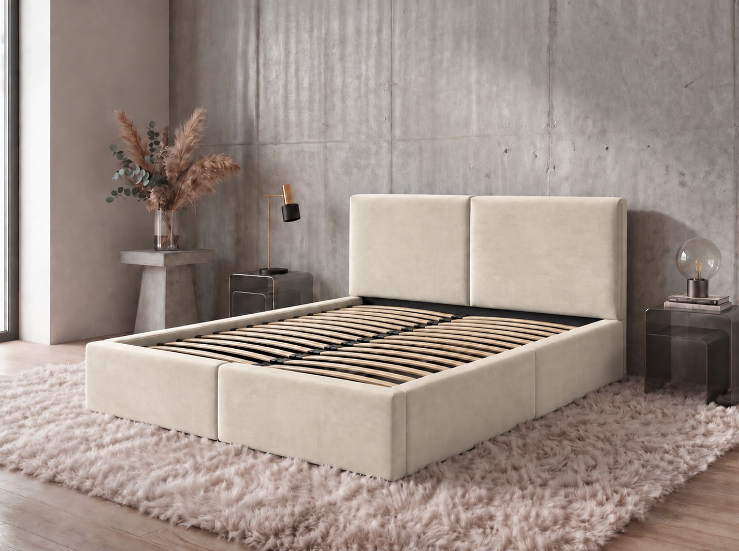BMS HILTON - Upholstered Bed with storage - 120 x 200 cm - Cashmere color