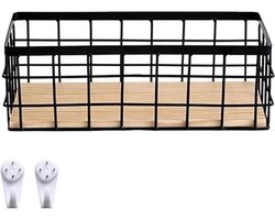 Opbergmand - Draadmandorganizer - Keuken ordenen - Met houten basis - 25 cm lengte - Zwart