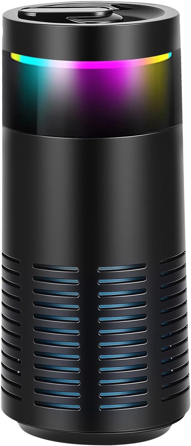 Auto-luchtreiniger met HEPA- en actieve koolfilter, 500 W ionisator tegen onaangename geuren, rook, voor frisse lucht, luchtfilter voor auto met RGB-sfeerlicht voor bekerhouder (6,5 cm