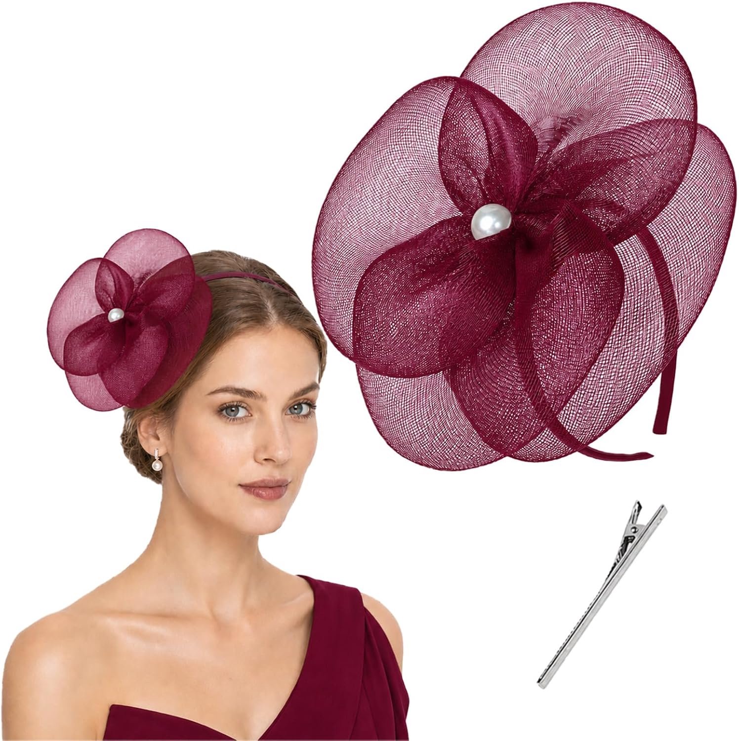 Haarband met bloemen en mesh voor bruiloften – Fascinator voor dames