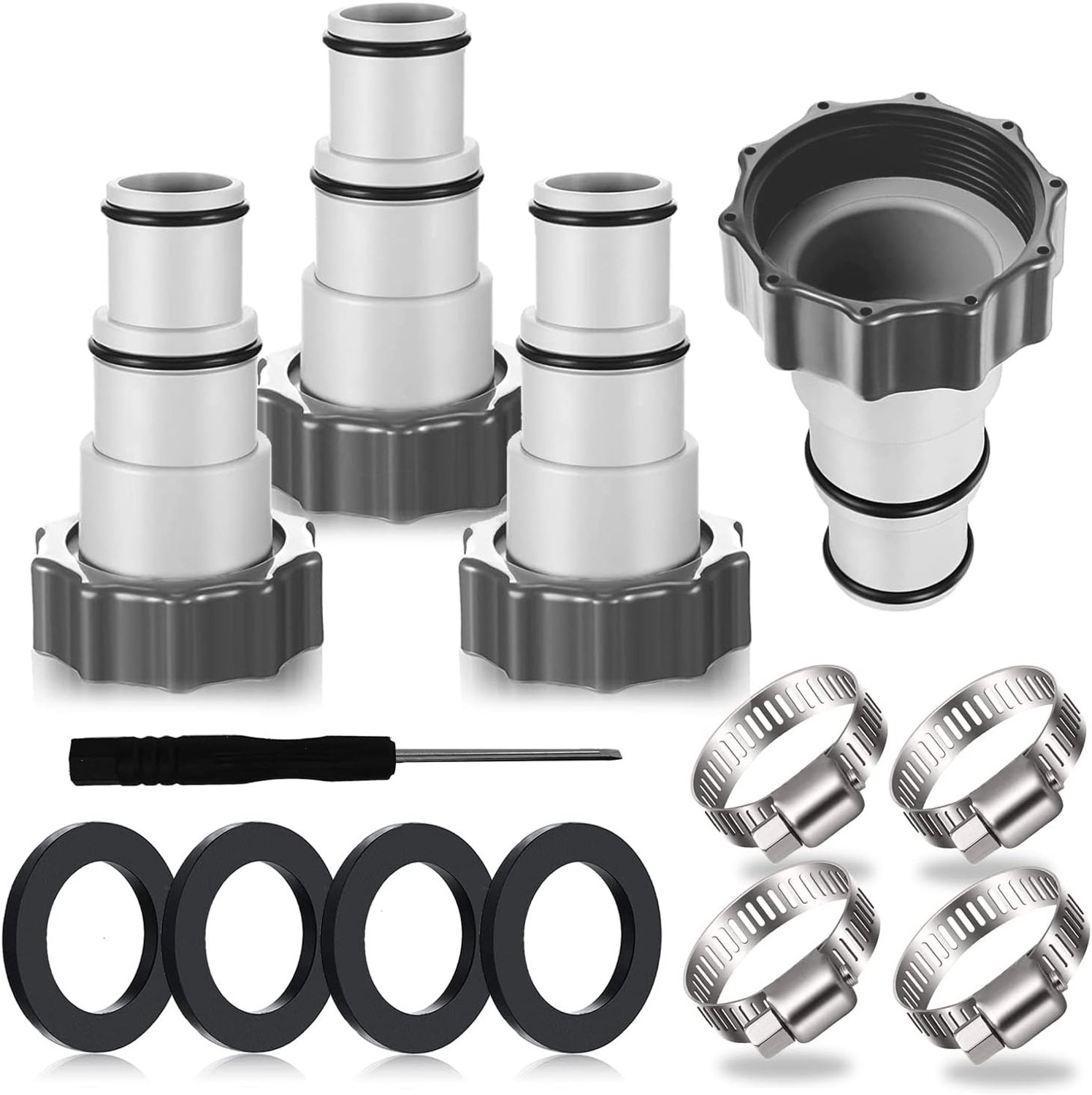 Adapter voor zwembadslangen, aansluiting 32 en 38 mm, set van 4, ideaal voor zwembadonderhoud en accessoires